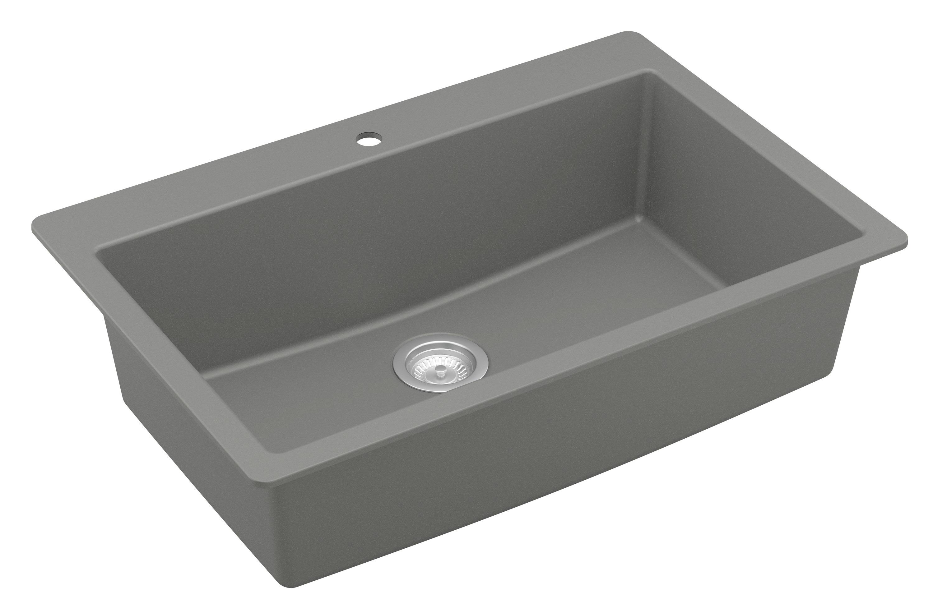 Karran QT-812 Quartz 33 in. Large Single Bowl Drop-In Kitchen Sink in Grey