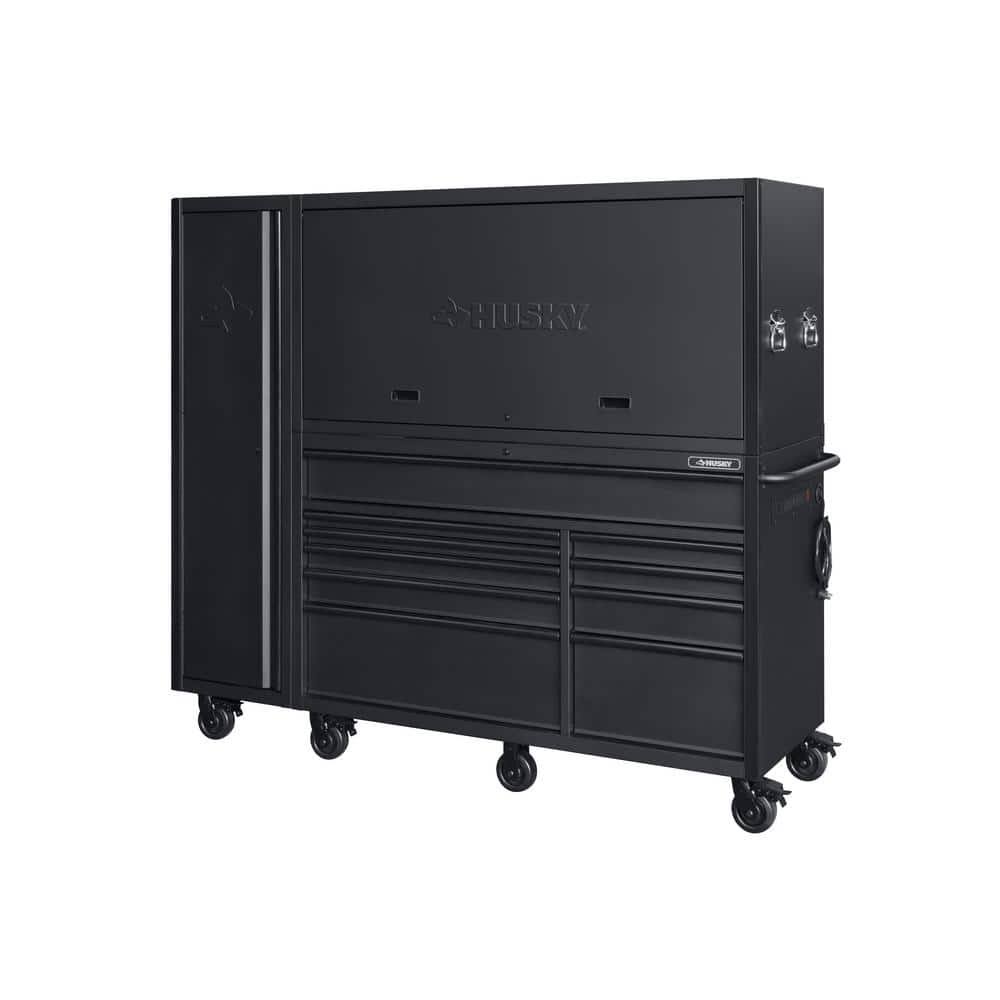 Husky 80 in. 10-Drawer Garage Workcenter, 24 in. Deep with Side Locker, Matte Black