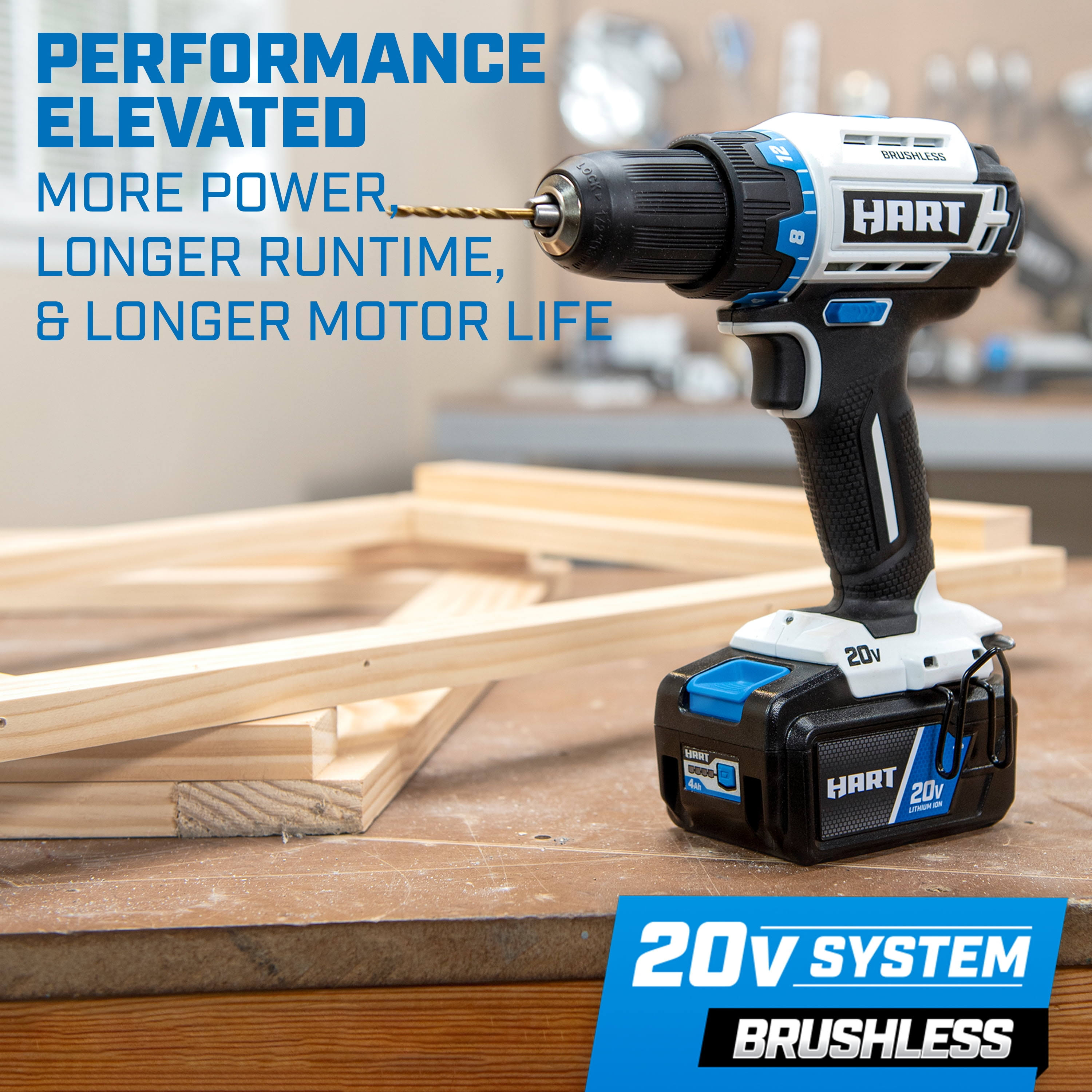 Hart 20-Volt Brushless 4-Tool Combo Kit (1) 20-Volt 2Ah Lithium-Ion Battery (1) 20-Volt 4Ah Lithium-Ion Battery
