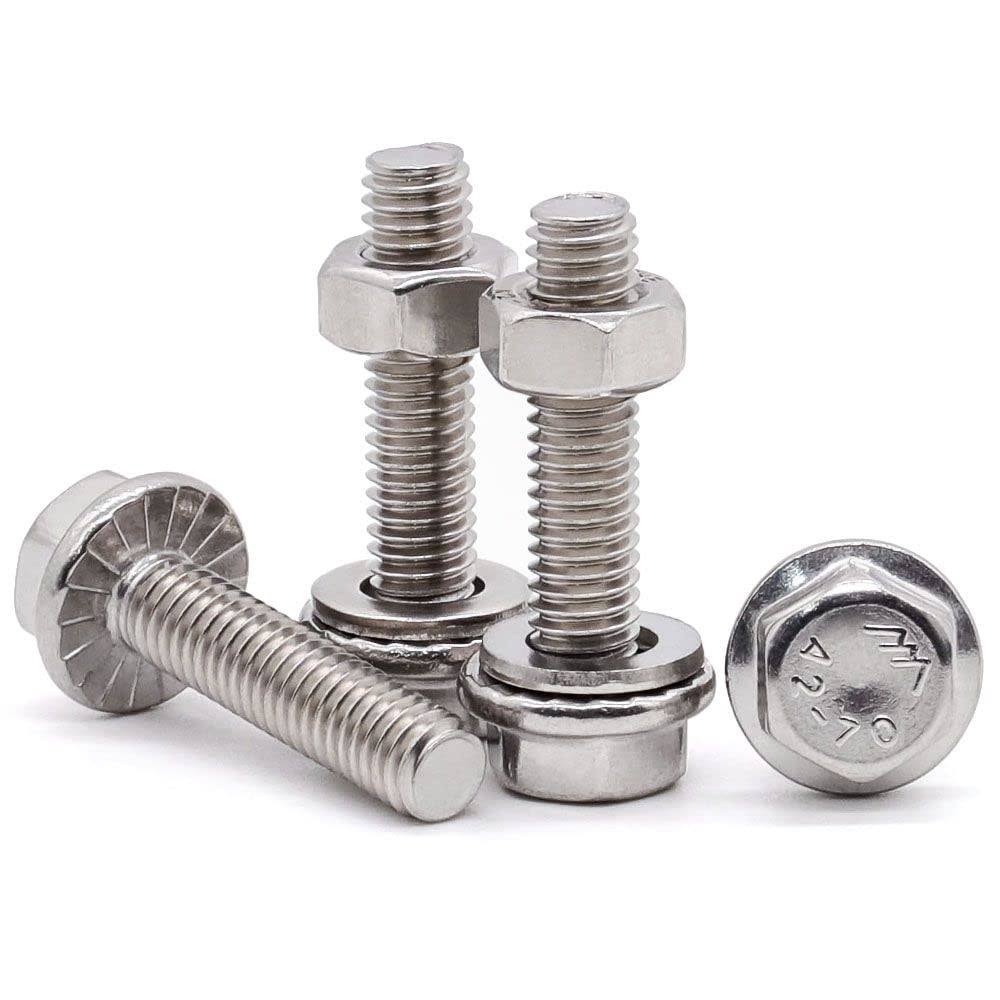 Glvaner (10 Sets) M8 x 20mm Stainless Steel Extra Large Flanged Washer Head Hex Bolt GB 5789 and Hex Nuts & Flat Washers Assortment Full Thread