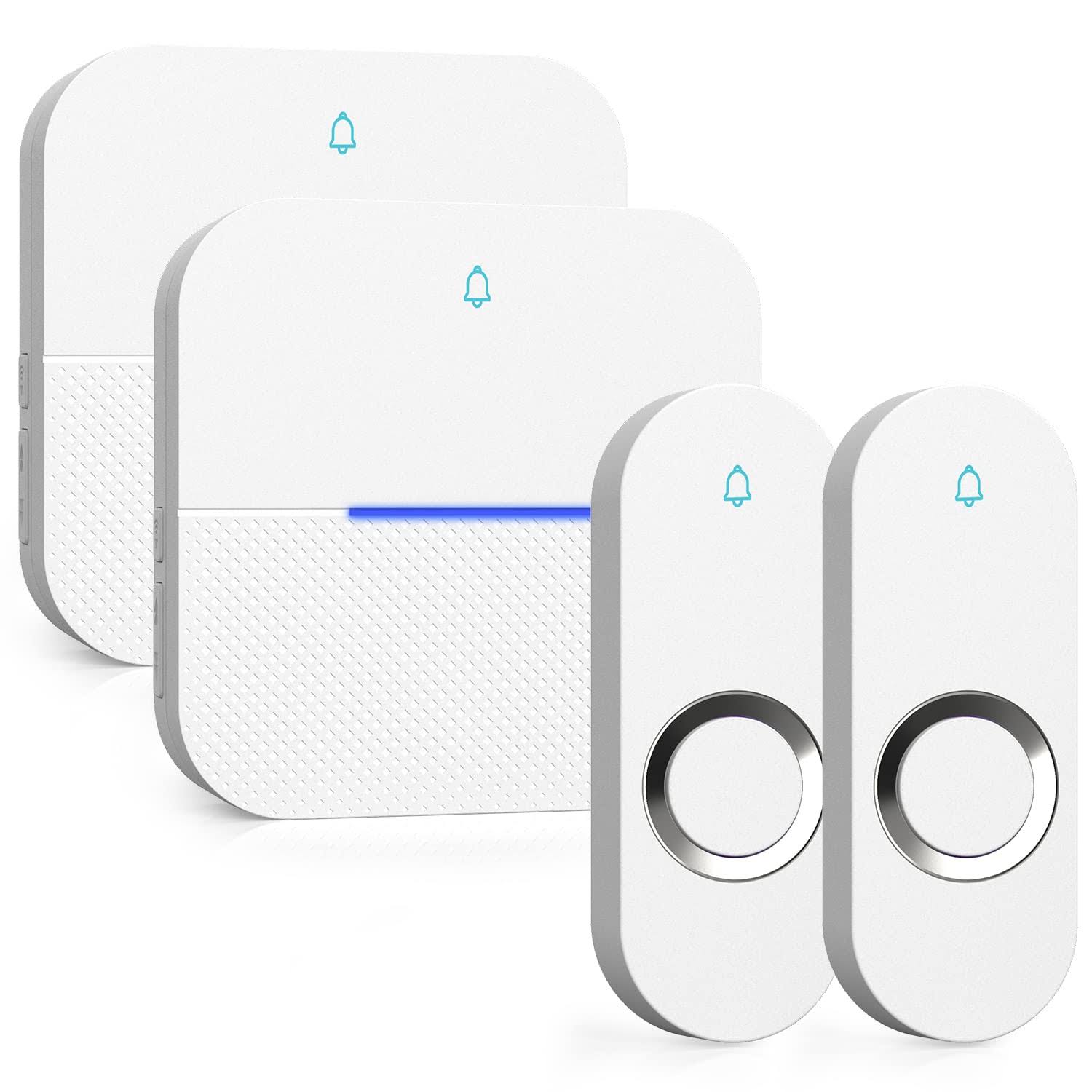 Aida Lighted Wireless Doorbell, Home Waterproof Doorbell 1,000ft Range, 5 Volume Levels with 58 Doorbell Chimes LED Flash White, Doorbell with 2 Bu