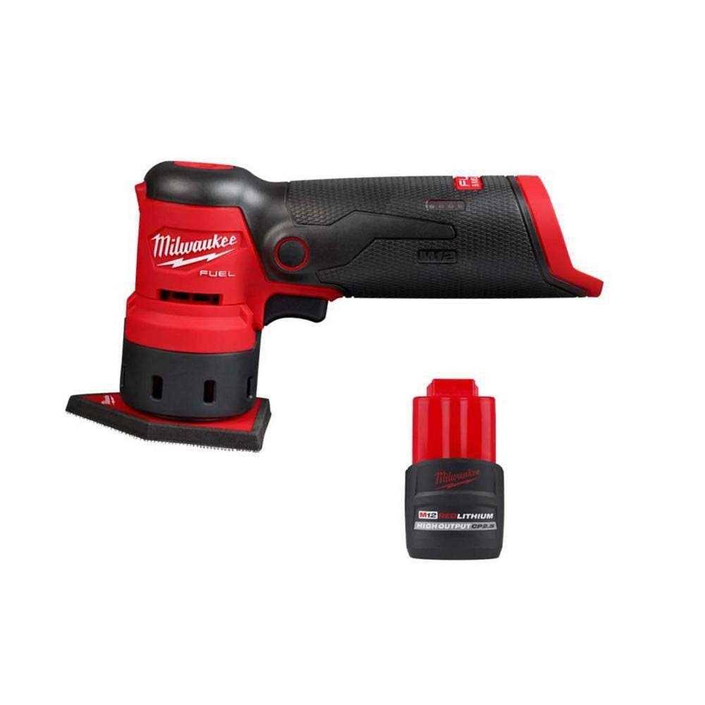 Milwaukee 2531-20-48-11-2425 M12 Fuel 12-Volt Lithium-Ion Brushless Cordless Orbital Detail Sander with M12 High Output 2.5 Ah Battery Pack