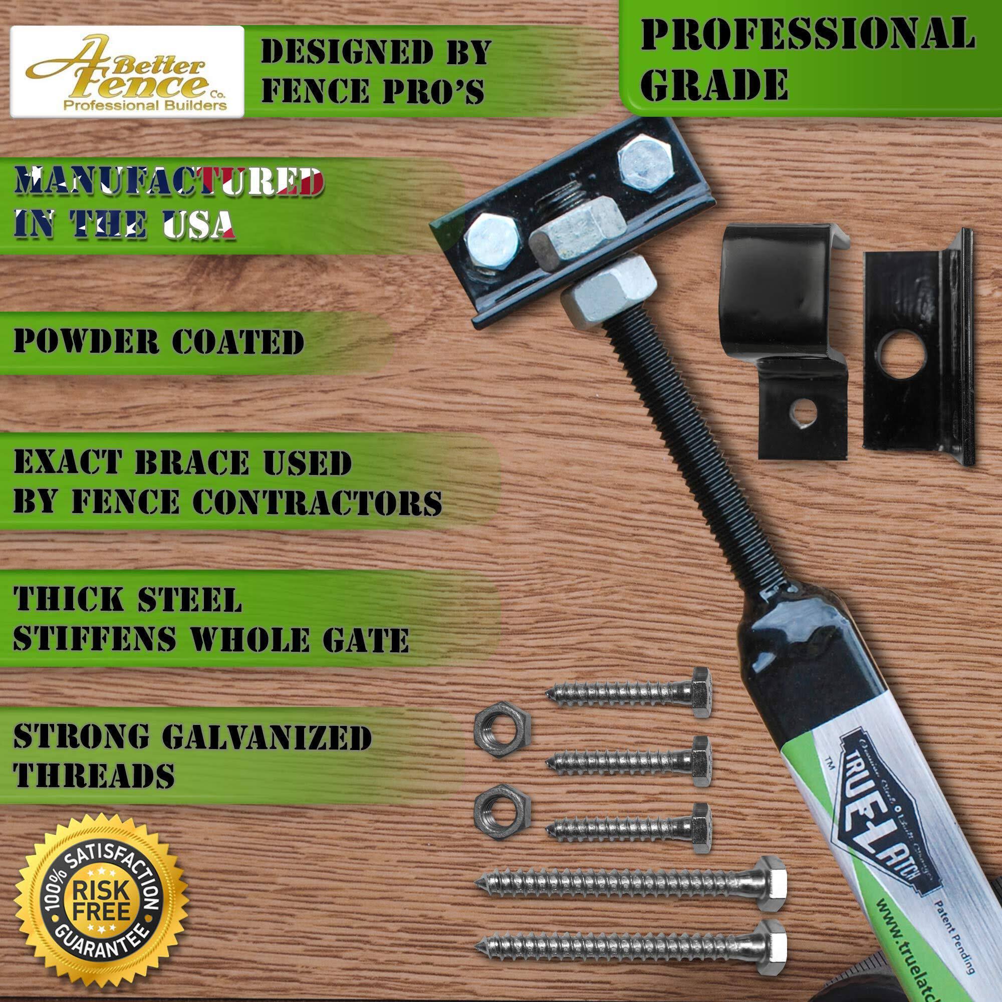 True Latch 6' Telescopic Fully Adjustable Gate Brace- Wood Privacy Fence Anti Sag Gate Kit- Extends from 40 inch to 74 inch- Gate Hardware Kit for