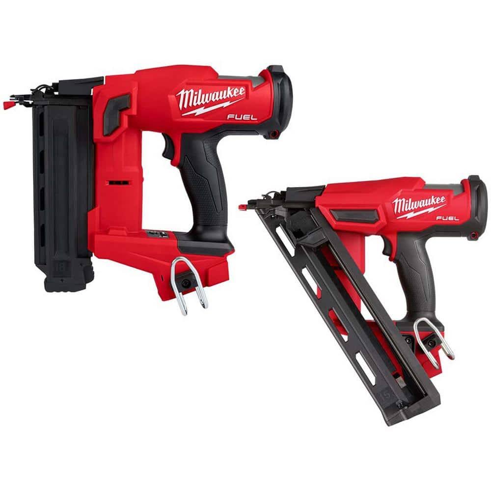 Milwaukee M18 Fuel Brushless Cordless 18-Gauge Brad Nailer w/M18 Fuel Brushless Cordless 15-Gauge Angled Finish Nailer