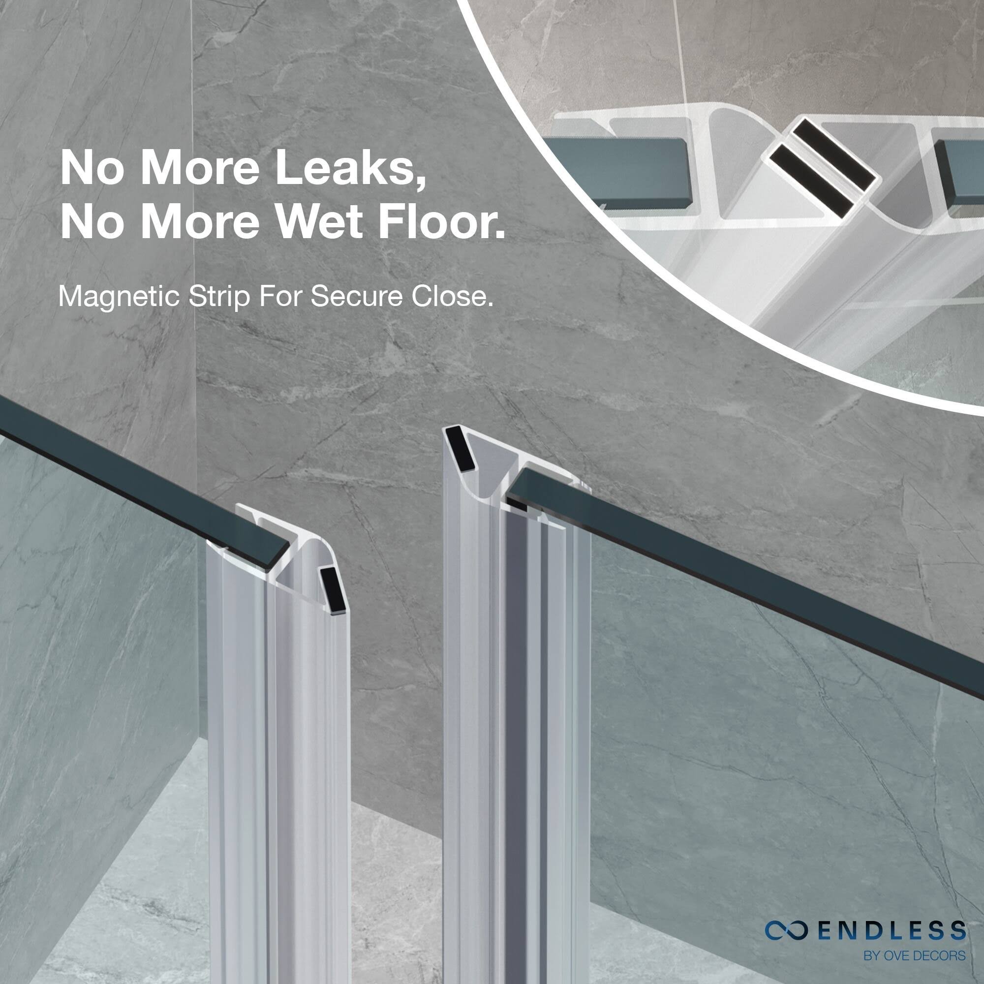 Ove Decors PA06B0100 Endless Pasadena, Buttress Alcove Frameless Shower Door, 67 7/16 to 69 7/16 in. W x 72 in. H, in Chrome