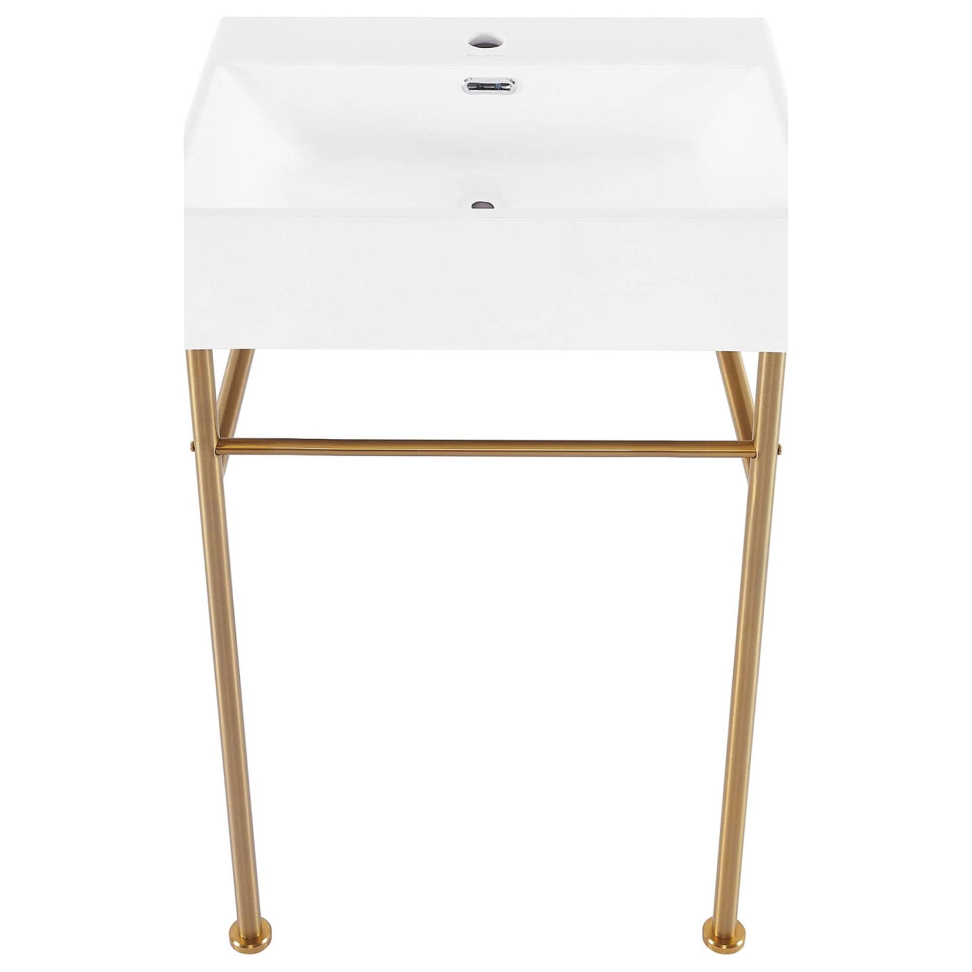 Swiss Madison Claire 24 Ceramic Console Sink White Basin, Brushed Gold