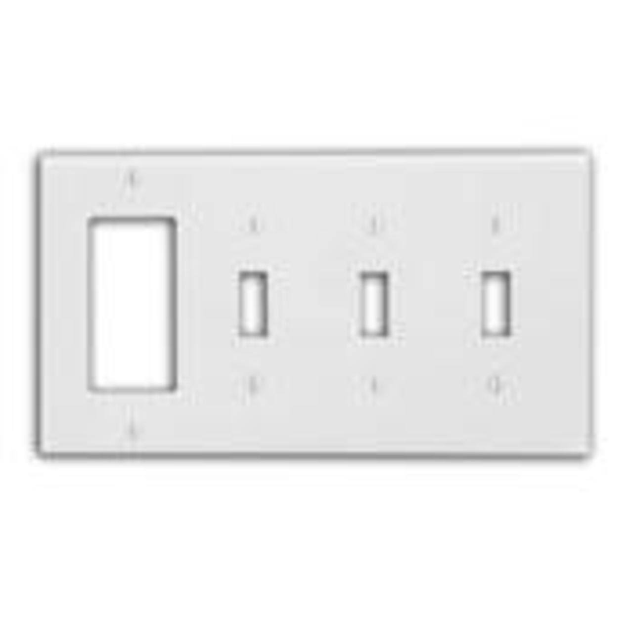 Leviton 80732-W Wallplate 4-Gang 3-Toggle 1-Decora Standard Size Nylon- White