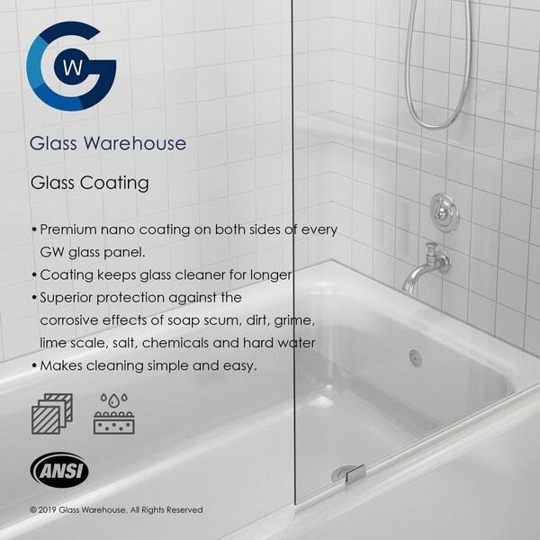 Glass Warehouse B-GHF-69-PB Stellar 69 in. W x 58.25 in. H Frameless 3 Panel Inline Hinge Bathtub Door Finish: Polished Brass