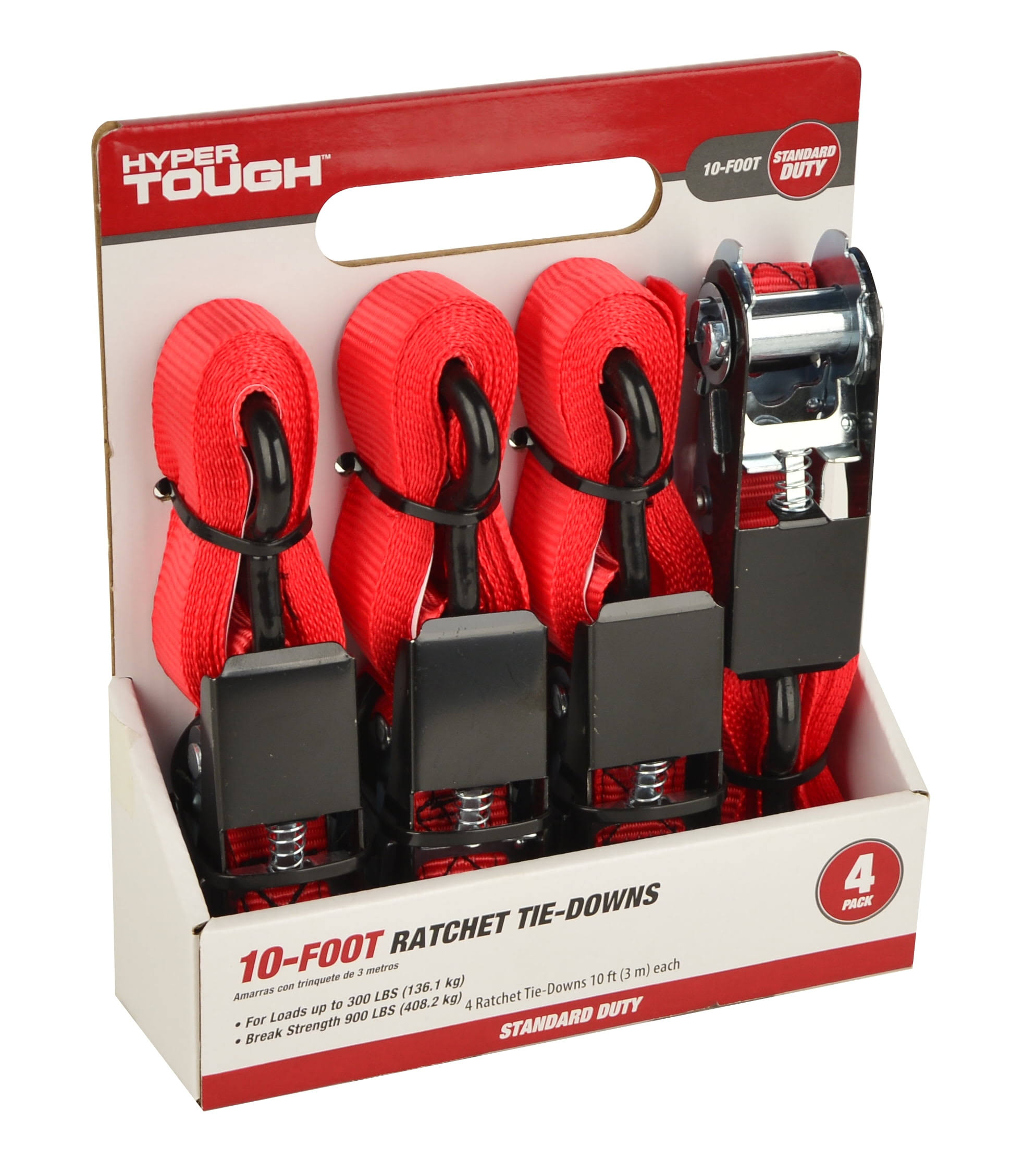 Hyper Tough 10-Foot Ratchet Tie-Downs, Standard Duty, 4 Pack