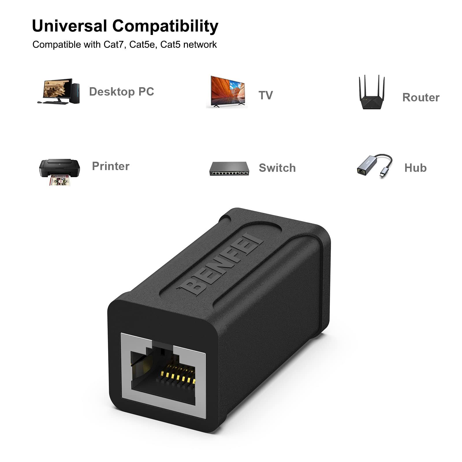 BENFEI RJ45 Inline Coupler, 5 Pack Cat7 Cat6 Cat5e Ethernet Coupler Female to Female