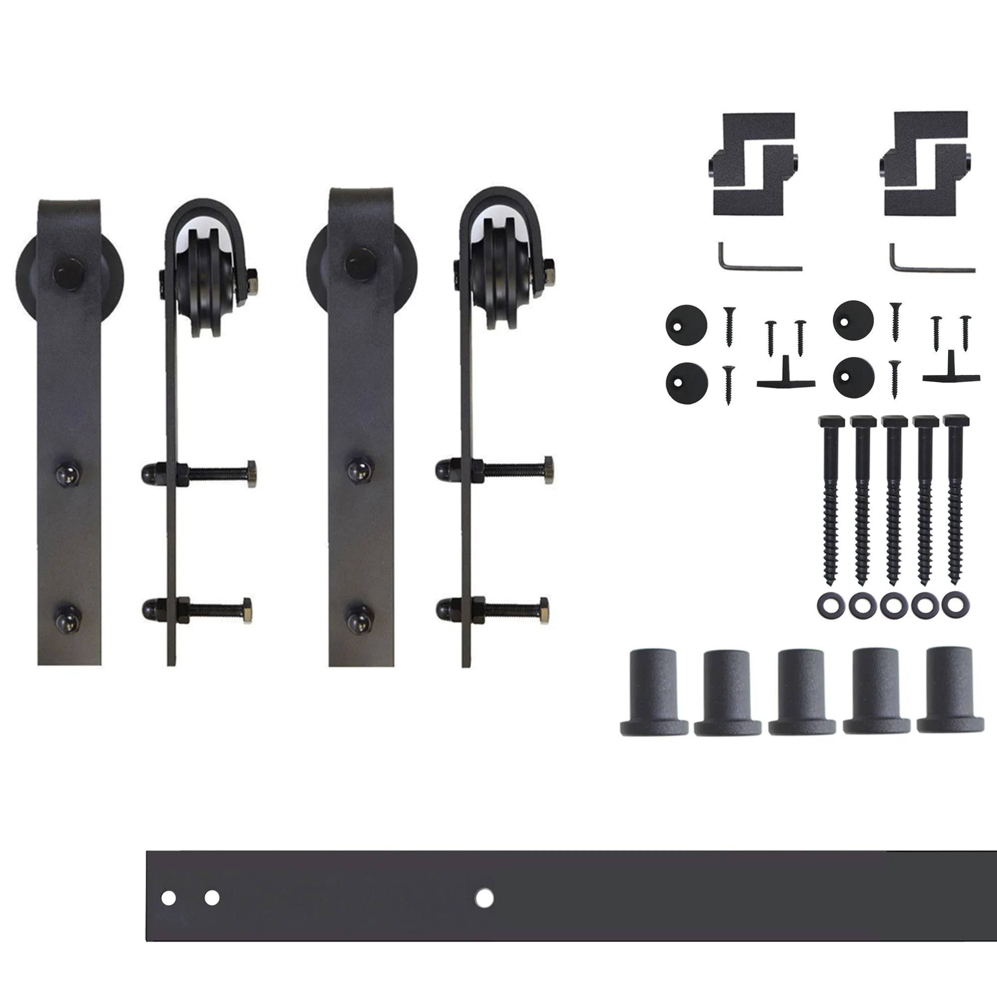 Homacer 79-in Rustic Black Interior/Exterior J-Strap Barn Door Kit