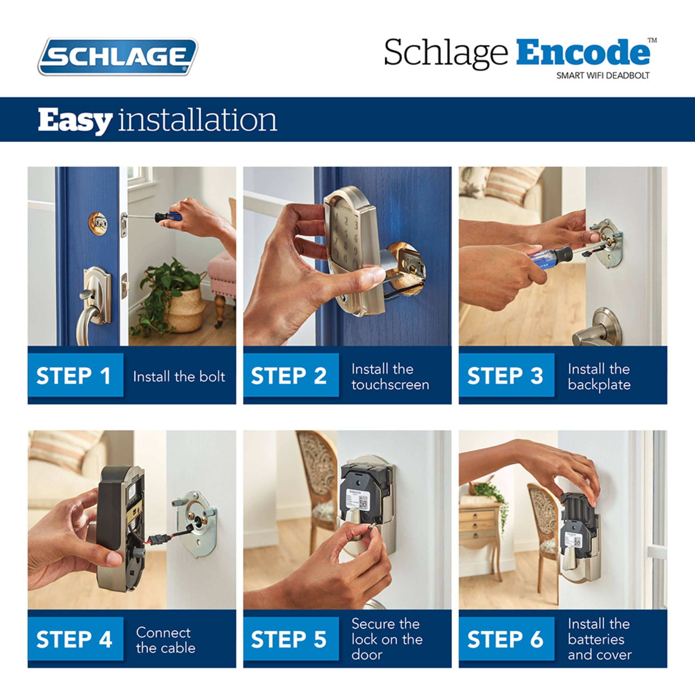 Schlage Encode BE489WB Cam 619 Smart WiFi Deadbolt Satin Nickel