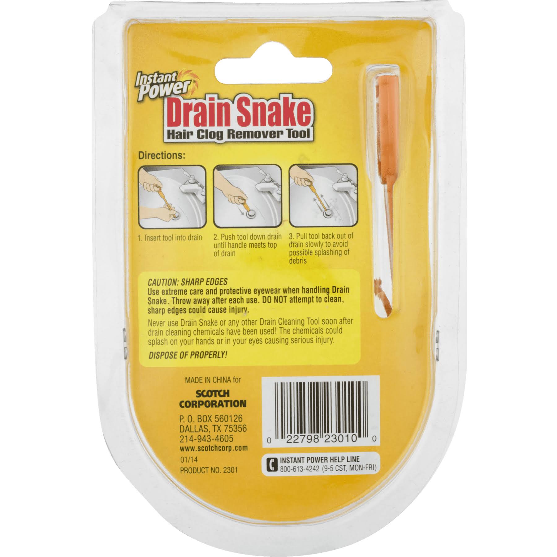 Instant Power Drain Snake Hair Clog Remover Tool