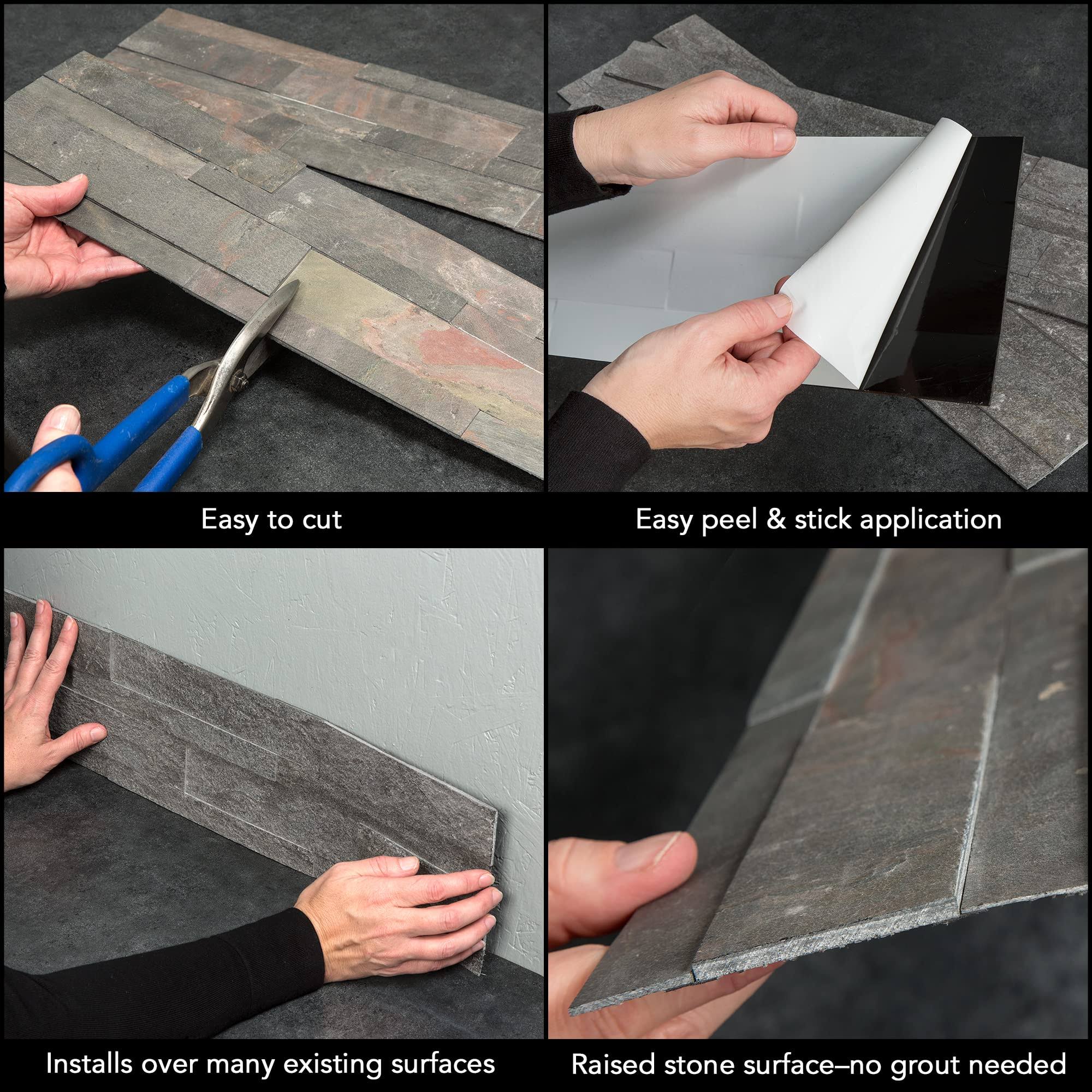 Aspect Peel and Stick Stone Backsplash Raised Titanium Single Tile