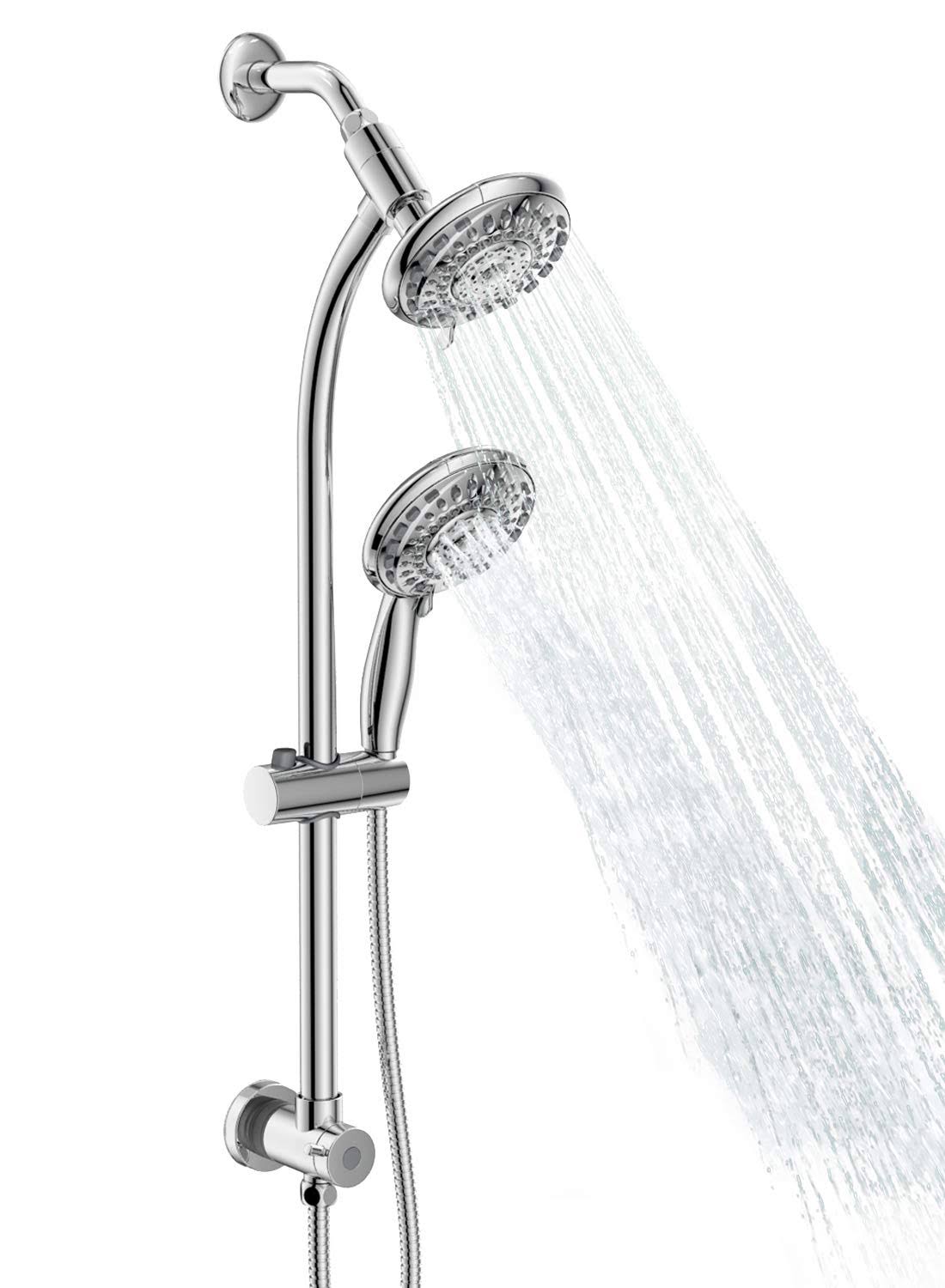 Egretshower Handheld Showerhead & Rain Shower Combo for Easy Reach , 27.5 inch Drill-Free Stainless Steel Slide Bar, 5?of 5-Setting Handheld Shower
