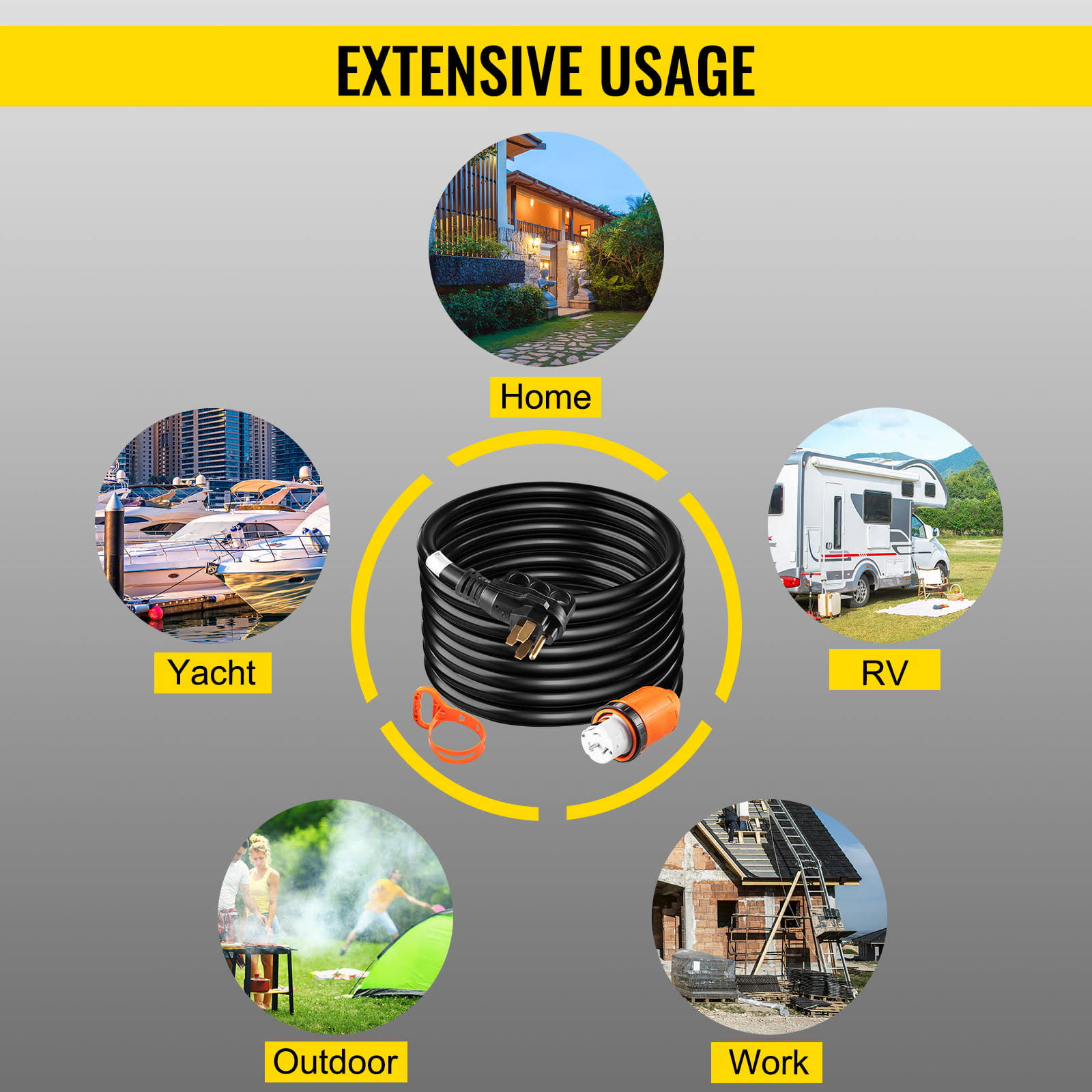 VEVOR Generator Extension Cord,15ft 50Amp Generator Power Cord, Power Cord for Exchangeable Connectori 1/4 125/250V Heavy Duty Generator Cord,12000W