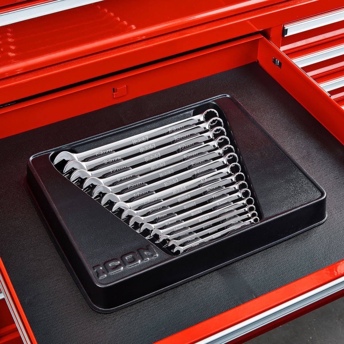 Icon Anti-Slip Grip Professional Metric Combination Wrench Set 14 Piece 64712