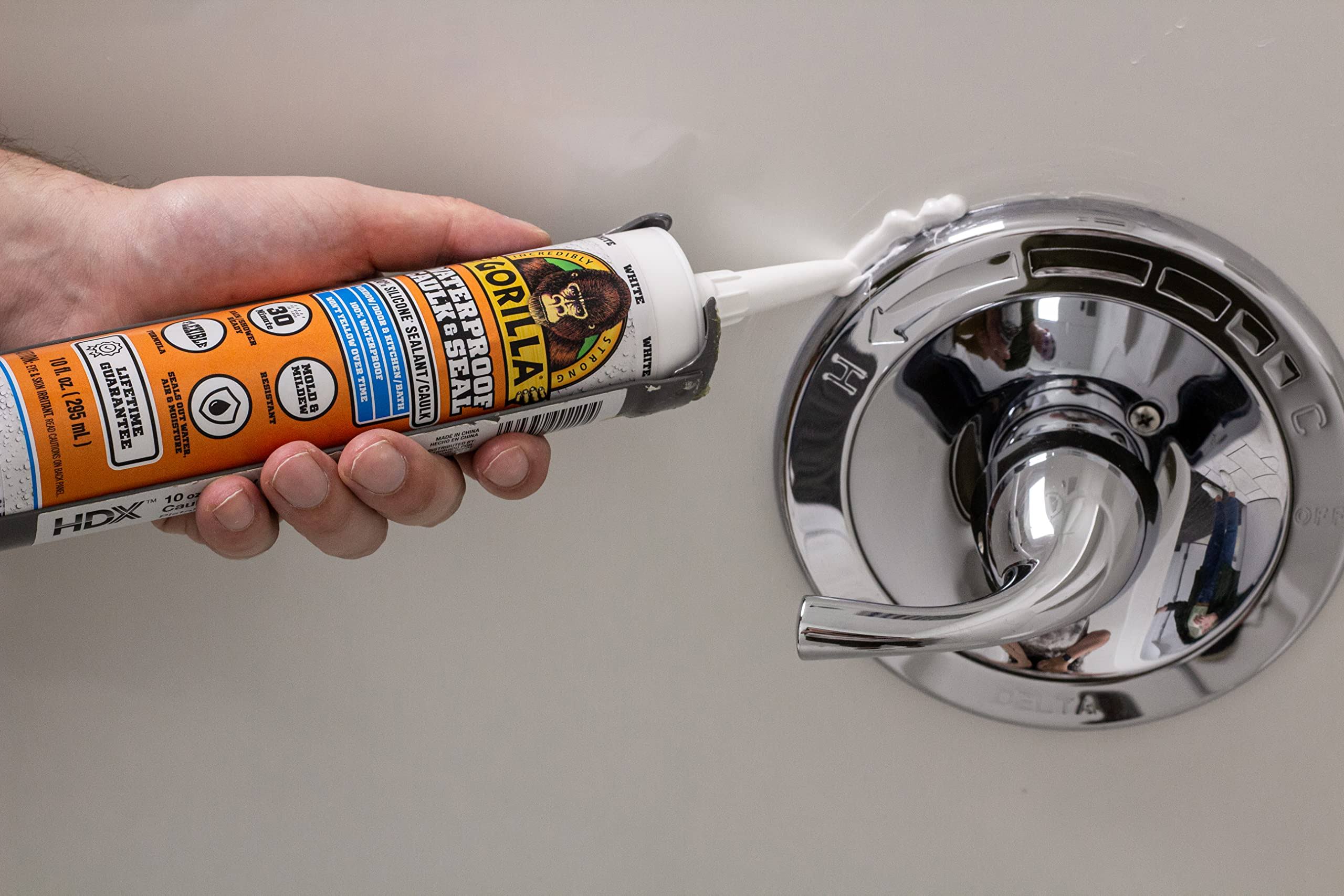 Gorilla Waterproof Caulk & Seal 100% Silicone Sealant, 10oz Cartridge, White (Pack of 2)