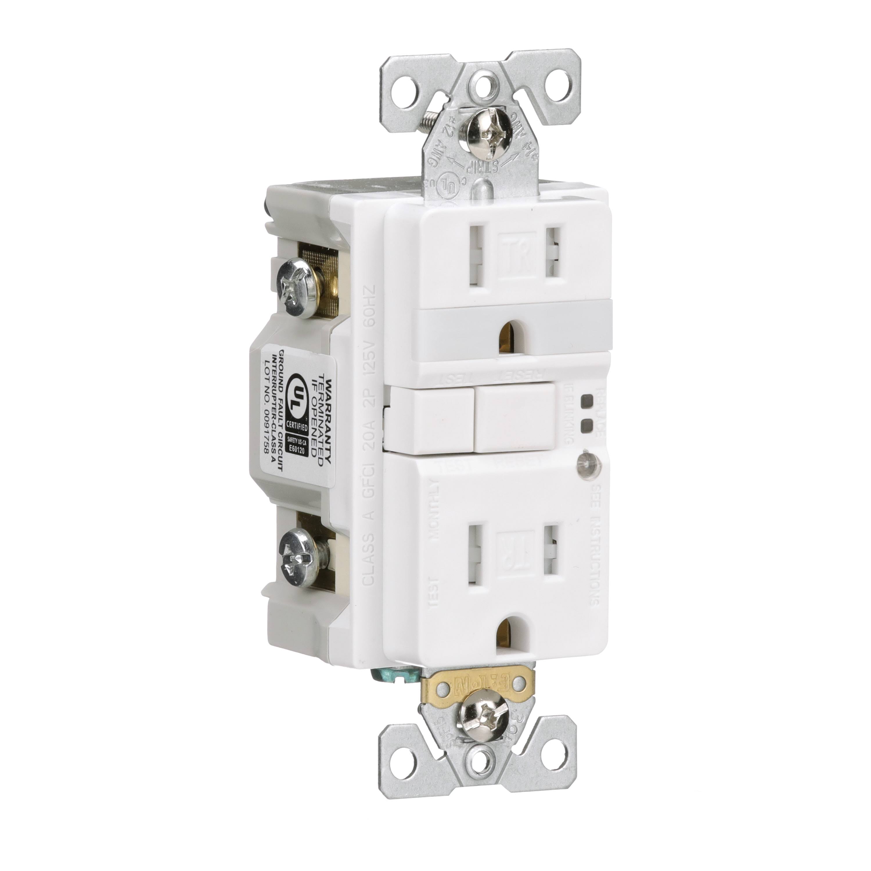 Eaton 15-Amp Tamper Resistant GFCI Residential/Commercial Decorator Outlet with Night Light, White | TRSGFNL15W-BX-LW