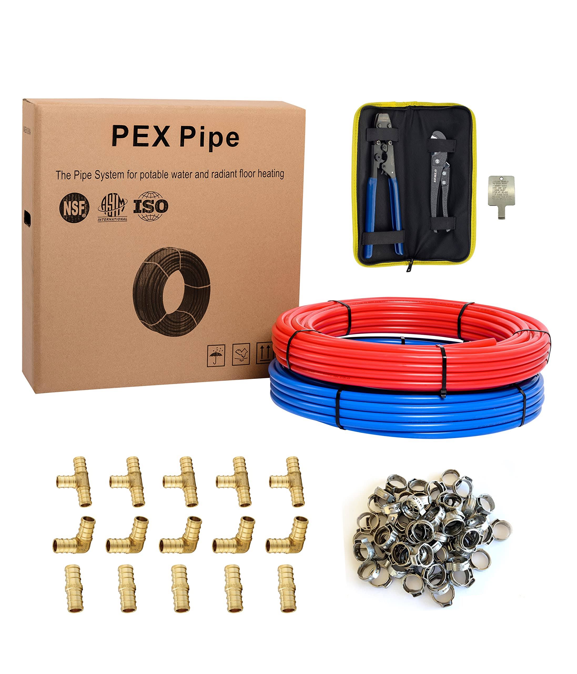 EFIELD 2 Rolls 3/4 inch x 100ft (200ft) Blue&Red PEX Pipe/Tubing with Free Cutter