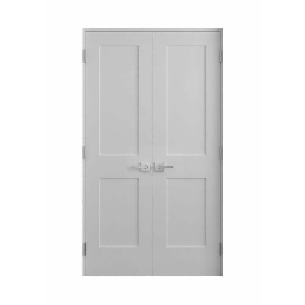 Reso 36 in. x 80 in. Bi-Parting Solid Core White Primed Composite Double Prehung French Door Catch Ball and Satin Hinges