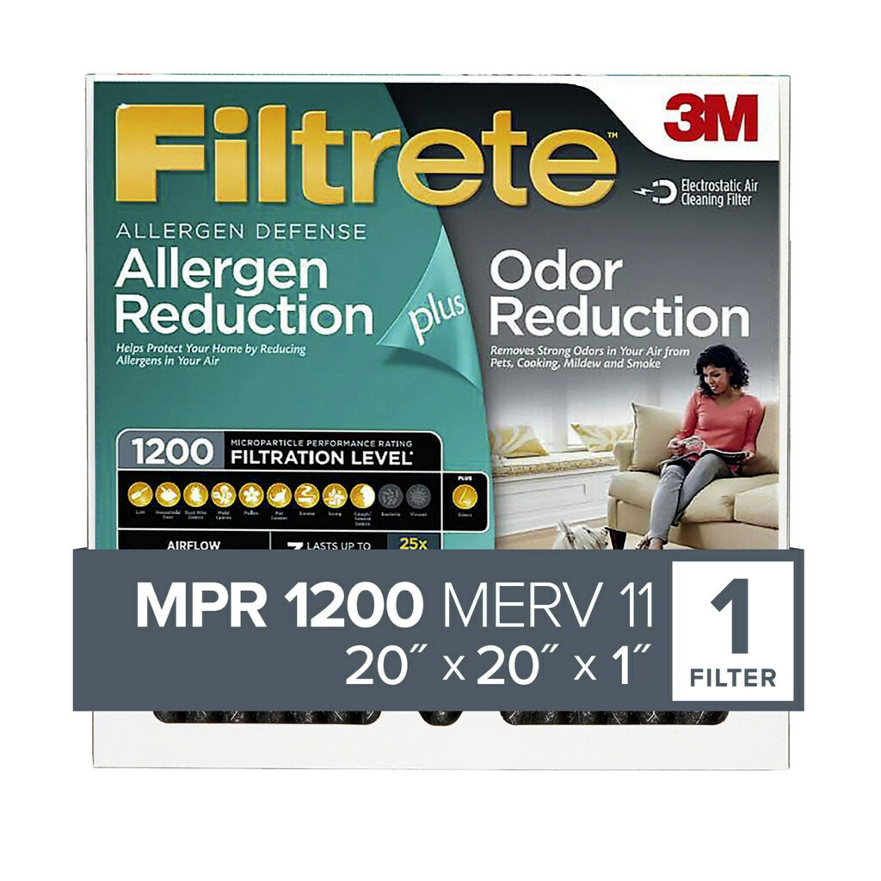 Filtrete 20x20x1, Allergen Plus Odor Reduction HVAC Furnace Air Filter, 1200 Mpr, 1 Filter