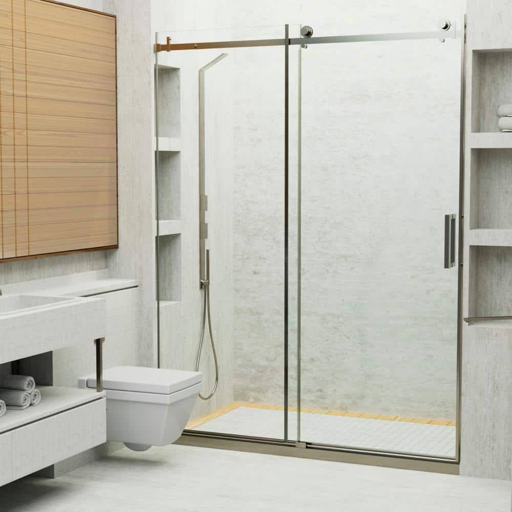 niveal Essen 60 in. W x 76 in. H Sliding Semi-Frameless Shower Door in Chrome Finish with Clear Glass