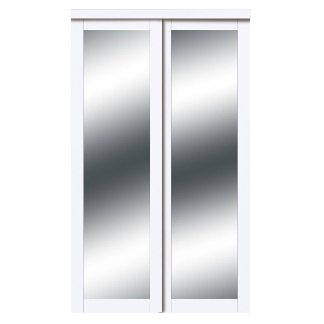 60 in. x 80 in. Harmony White Mirror MDF Bypass Sliding Closet Door