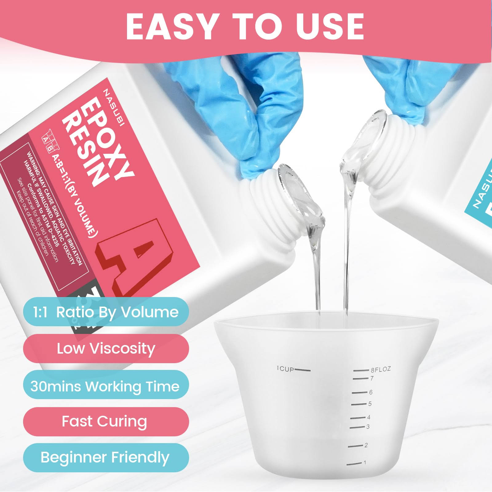 68oz Clear Epoxy Resin-High Gloss Resin Epoxy for Craft, Wood, Table Top Coating, Molds, Jewelry Making, No Bubbles, No Odor, Non Yellowing 2 Part