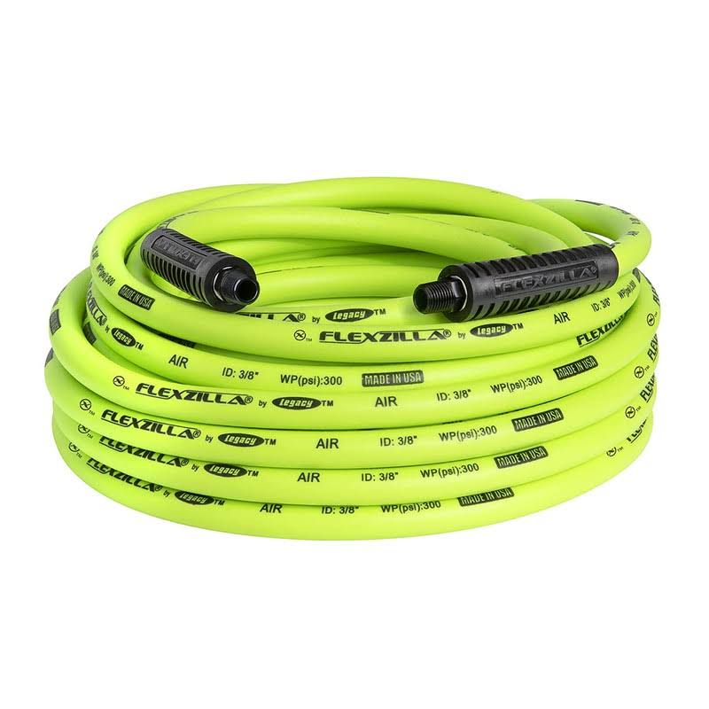 Flexzilla Air Hose, 3/8 in. x 50 ft., 1/4 in. MNPT Fittings, Heavy Duty, Lightweight, Hybrid, ZillaGreen- HFZ3850YW2