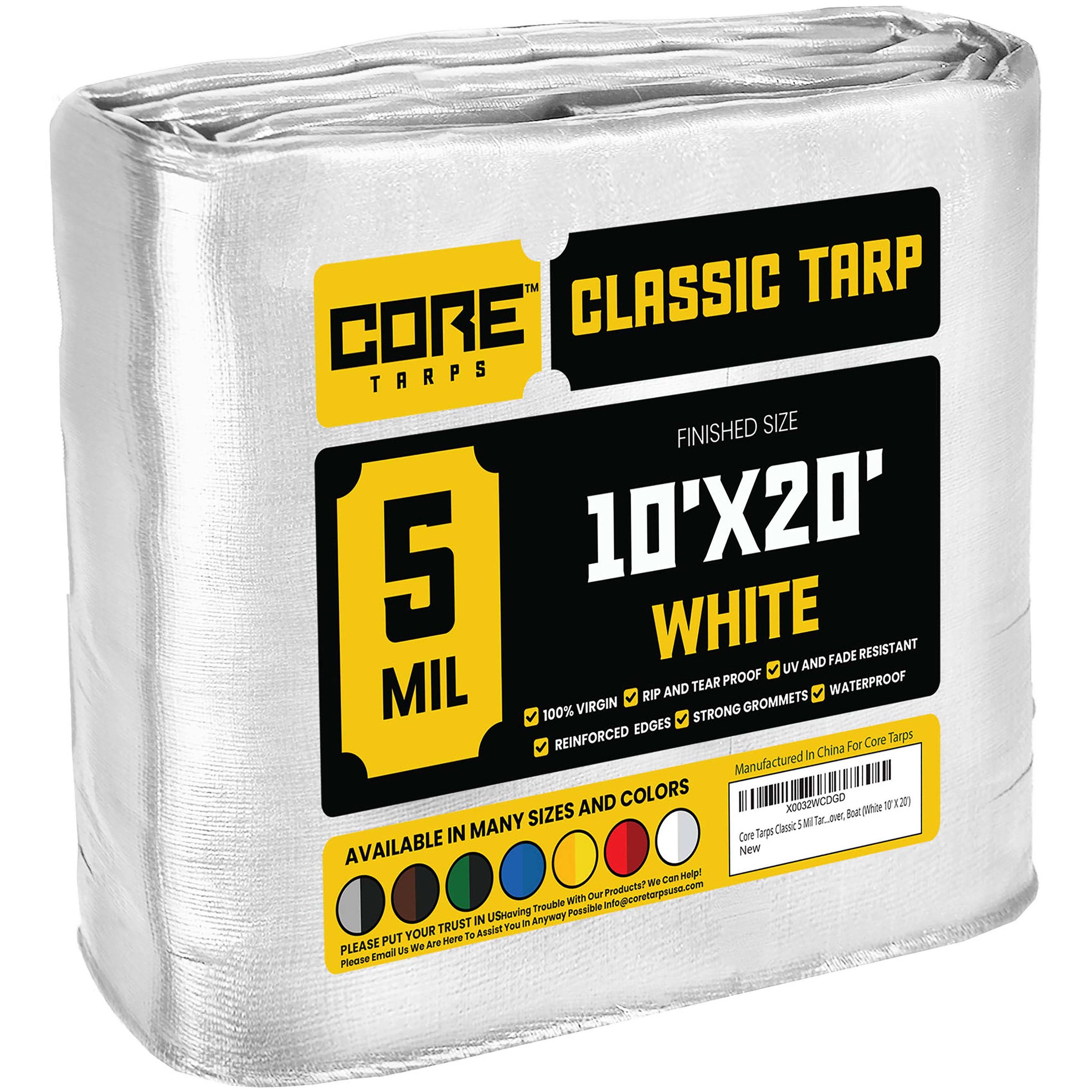 Core Tarps 10 ft. x 20 ft. White Polyethylene Classic 5 Mil Tarp, Waterproof, UV Resistant, Rip and Tear Proof
