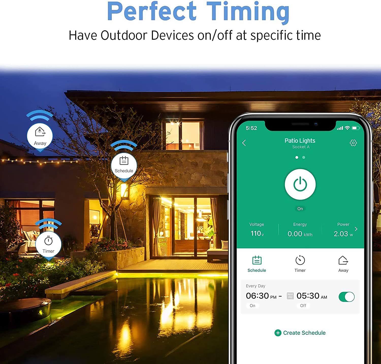 Outdoor Smart Plug Etekcity Outdoor WiFi Outlet with 2 Sockets Works