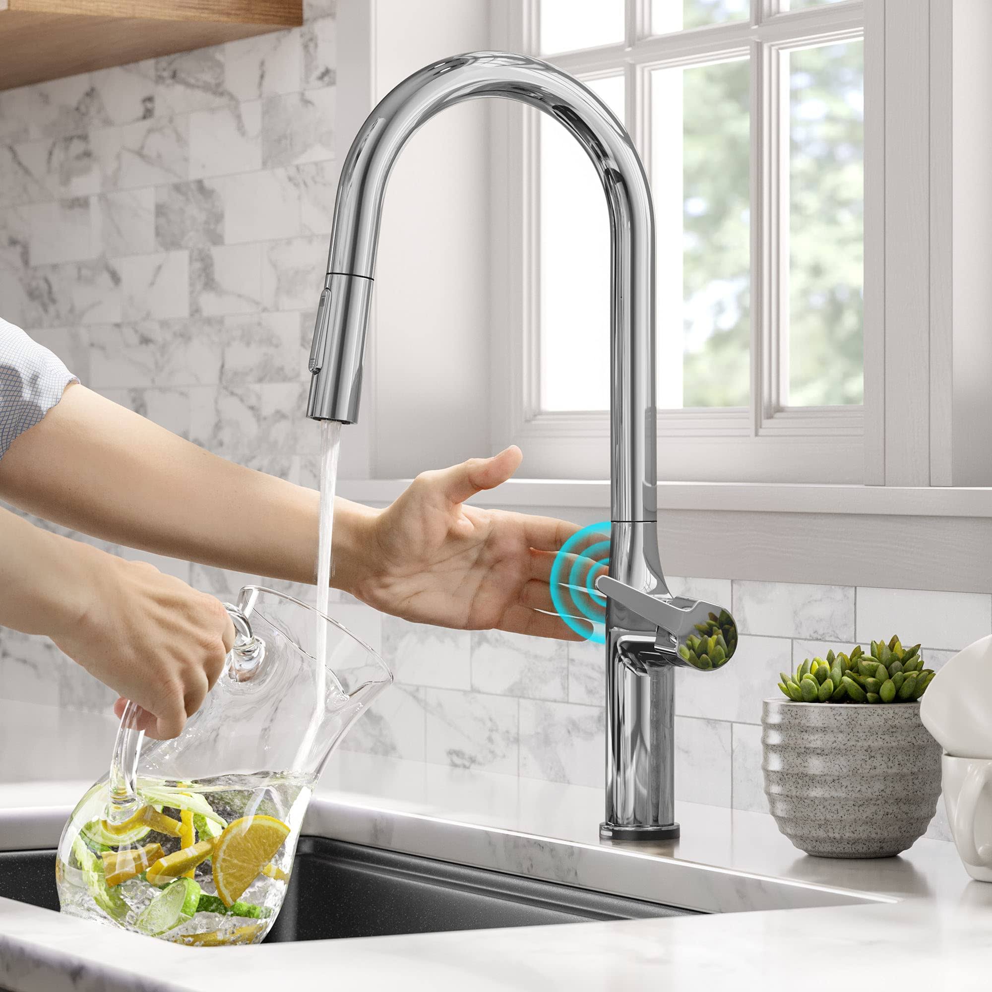 Kraus KTF-3101CH Oletto Tall Modern Single-Handle Touch Kitchen Sink Faucet with Pull Down Sprayer, Chrome