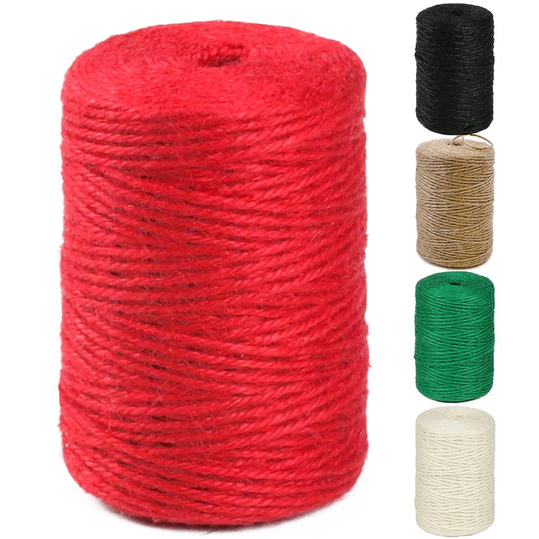 PerkHomy Natural Jute Twine 600 Feet Long Colored Twine Rope for Crafts Gift Wrapping Packing Gardening and Wedding Decor (Red)