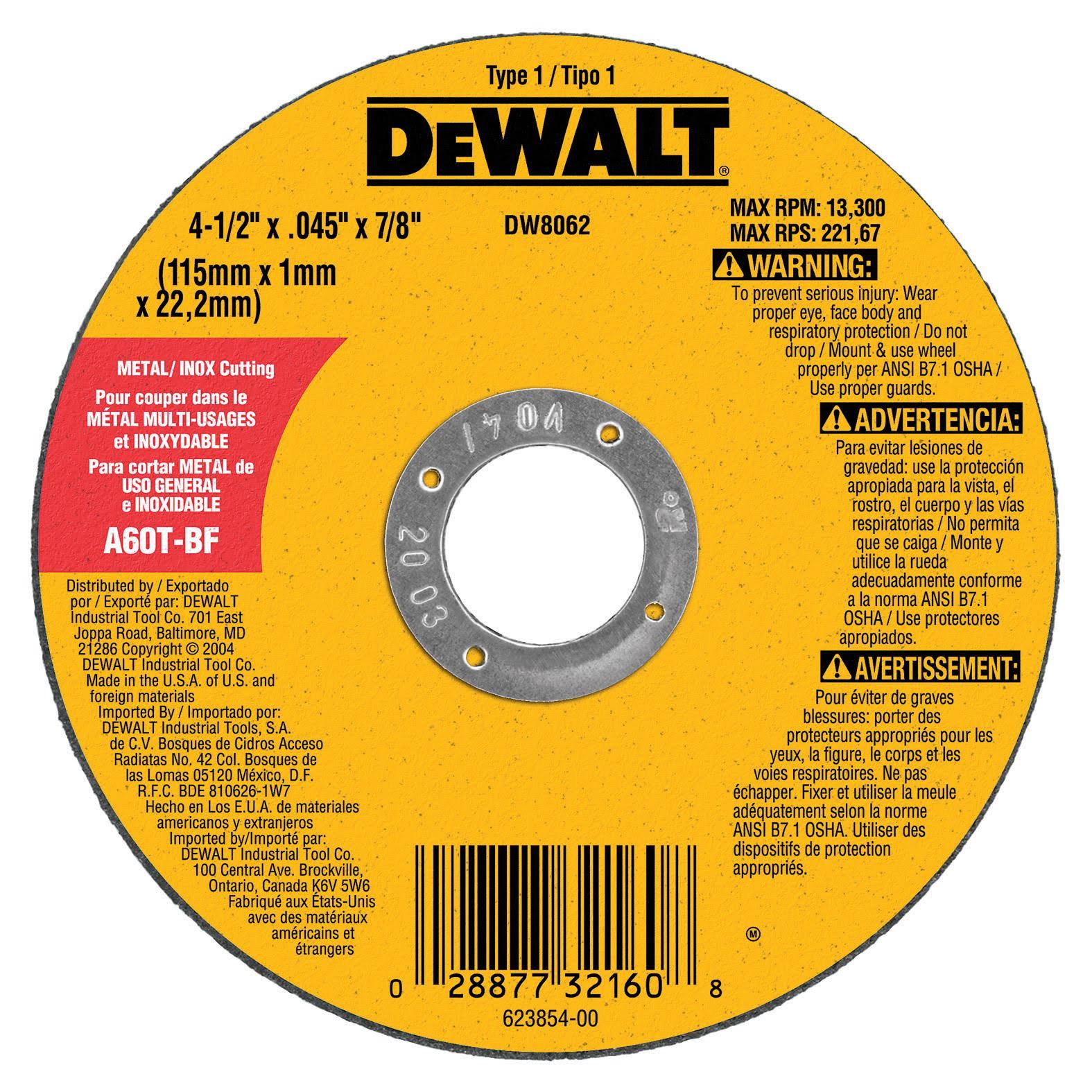 DeWalt- DW8062B5- Cutting Wheel- 4-1/2-Inch- 5-Pack