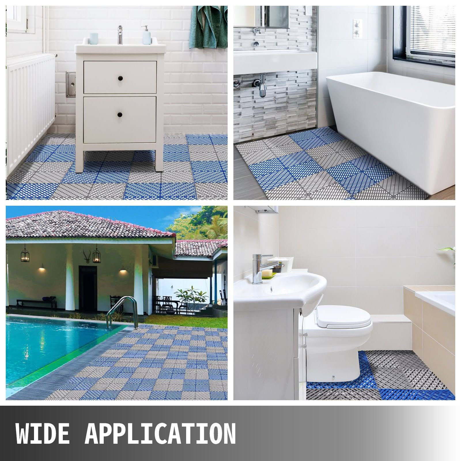 VEVOR Rubber Tiles Interlocking Garage Floor Tiles 12x12x0.5 inch 50pcs Deck Tile Blue