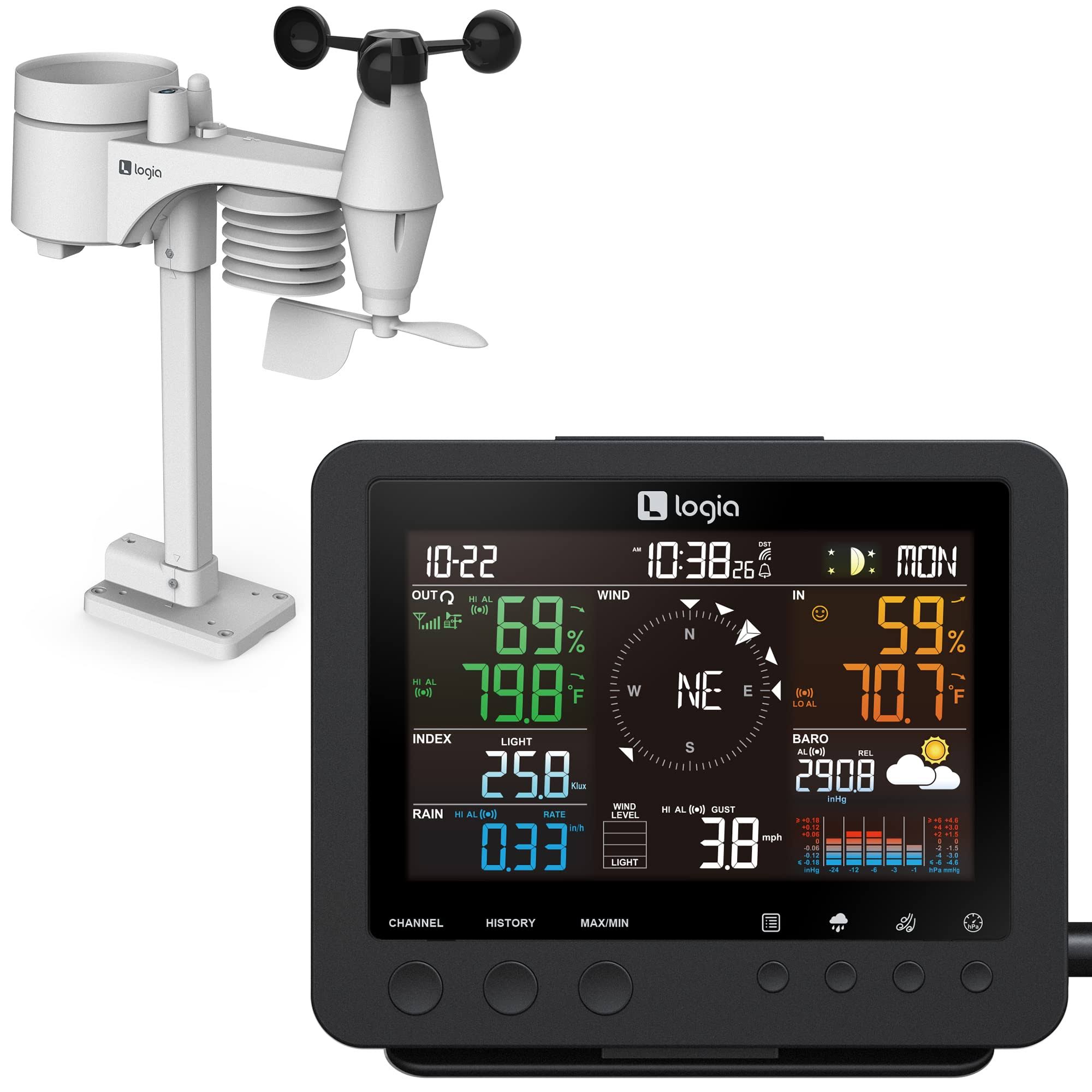 Logia 7-in-1 Weather Station Indoor/Outdoor Weather Monitoring System