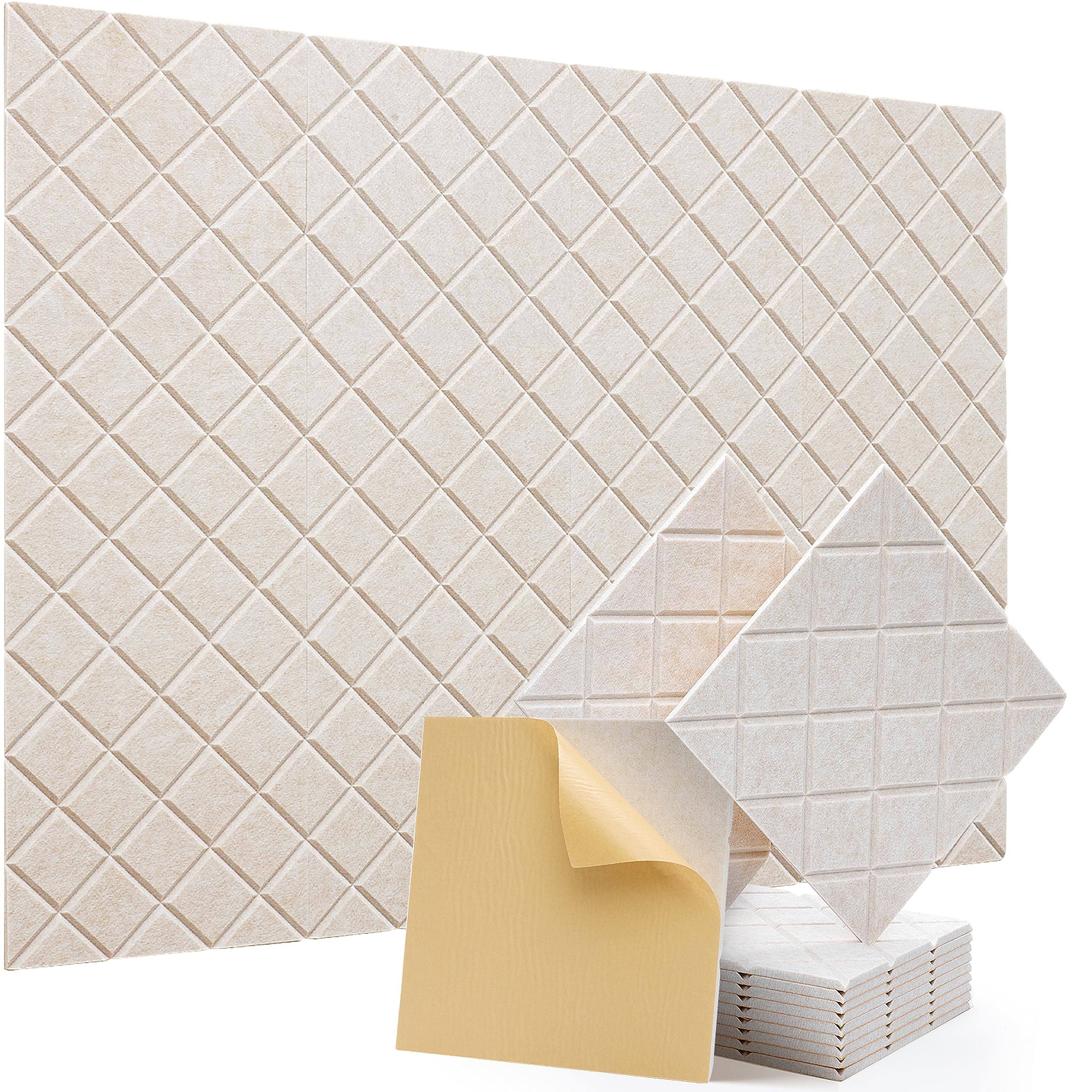 Soundproof Wall Panels, Kuchoow 12 Pack Noise Cancelling Wall Panels, Self Adhesive Sound Absorbing Panels, Acoustic Panels Sound Dampening Panels for