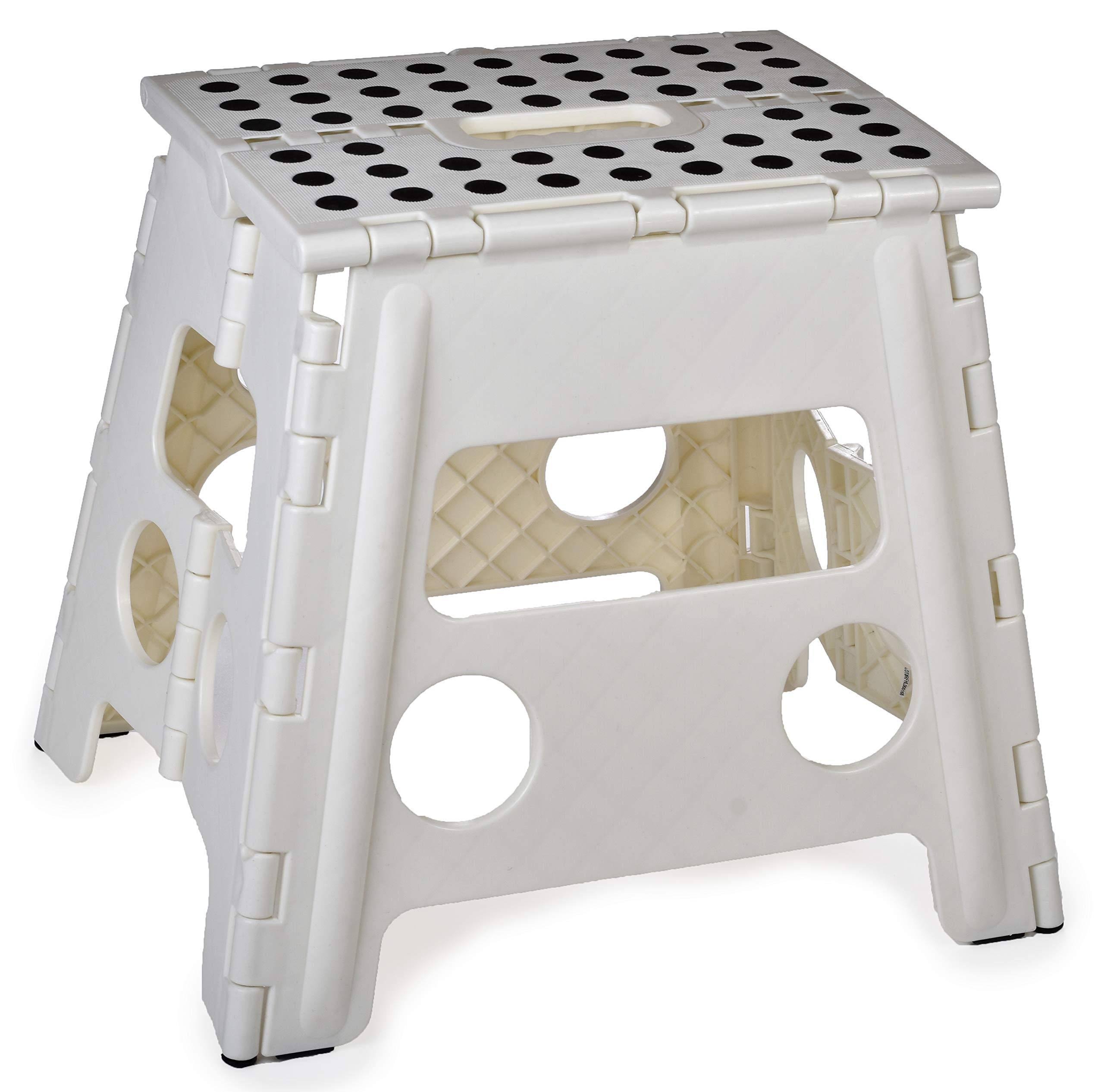 Folding Step Stool, 13 inch- The Anti-Skid Step Stool Is Sturdy to Support Adults and Safe Enough for Kids. Opens Easy with One Flip. Great for