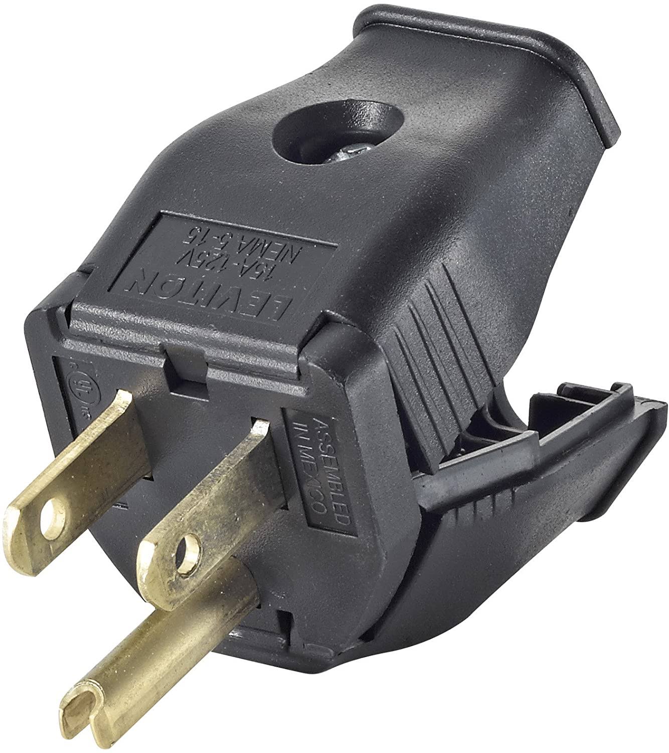 Leviton 3W101-E 2-Pole 3-Wire Grounding Plug, Black