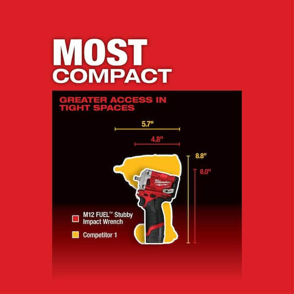 Milwaukee 2554-22-48-11-2420 M12 Fuel 12-Volt Lithium-Ion Cordless Stubby 3/8 in. Impact Wrench Kit with M12 2.0 Ah Compact Battery Pack