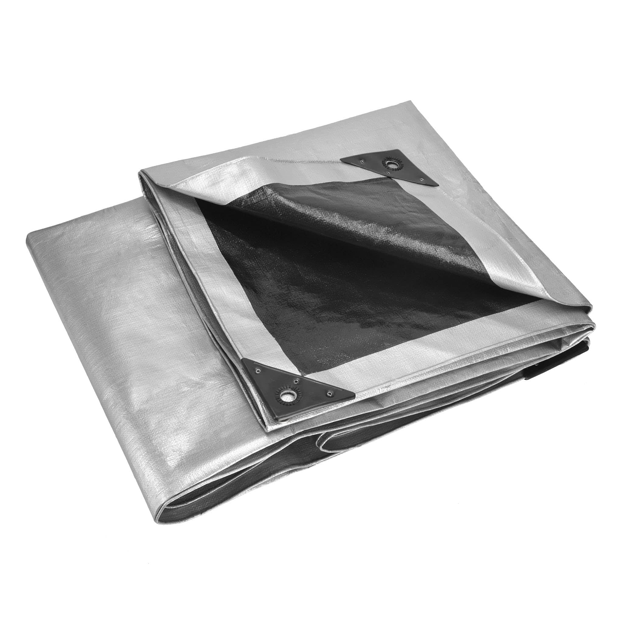 Heavy Duty Poly Tarp, 6 oz, 10 mil, Silver & Black 6x8