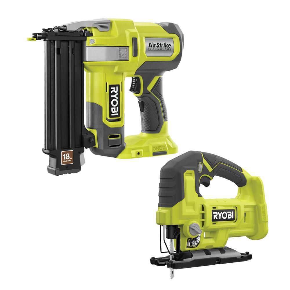 Ryobi One+ 18V 18-Gauge Cordless Airstrike Brad Nailer with Cordless Jig Saw #P321-PCL525B