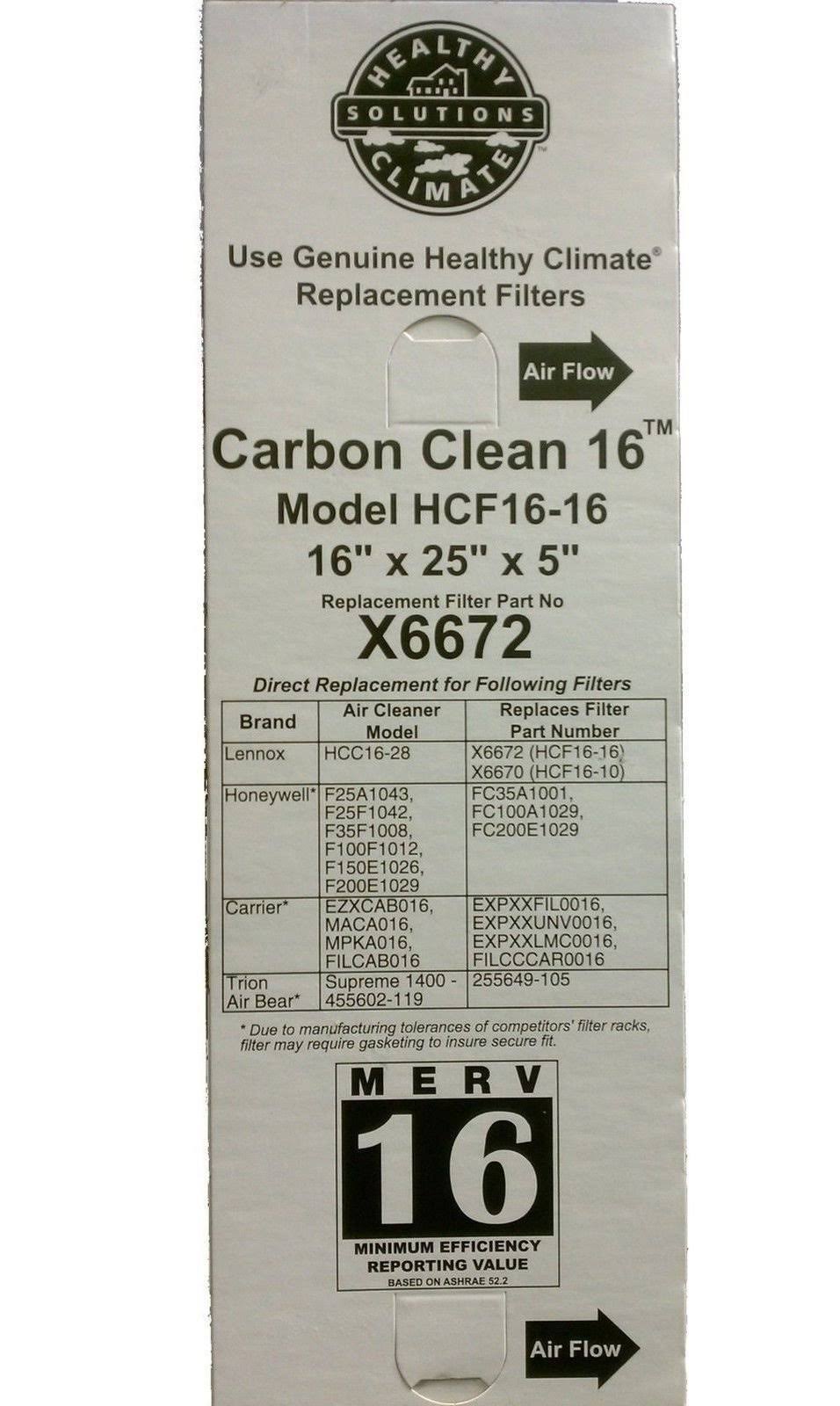 X6672 Lennox Healthy Climate 16x25x5 MERV 16 Filter