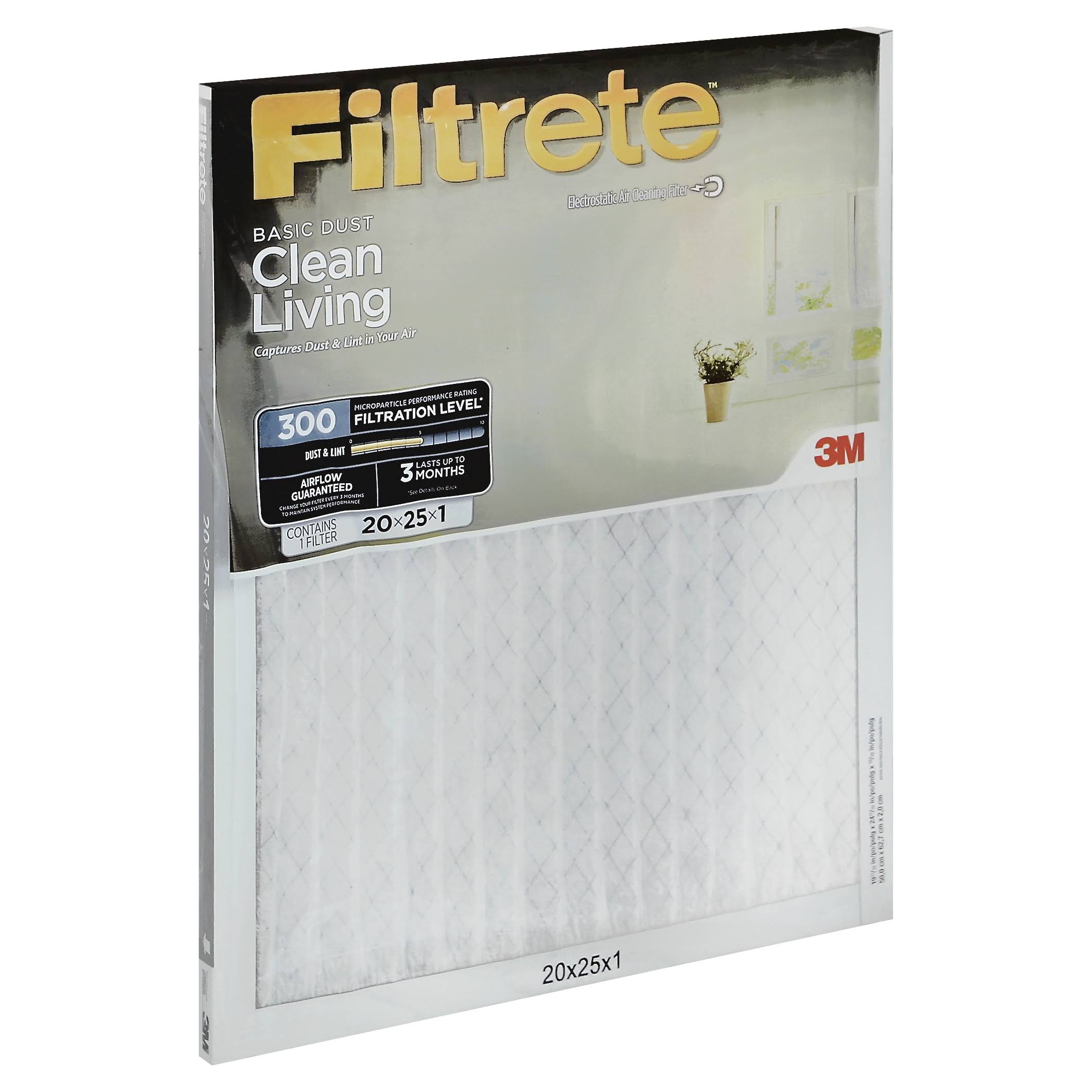 Filtrete Clean Living Air Cleaning Filter, Electrostatic, Basic Dust, 20 x 25 x 1