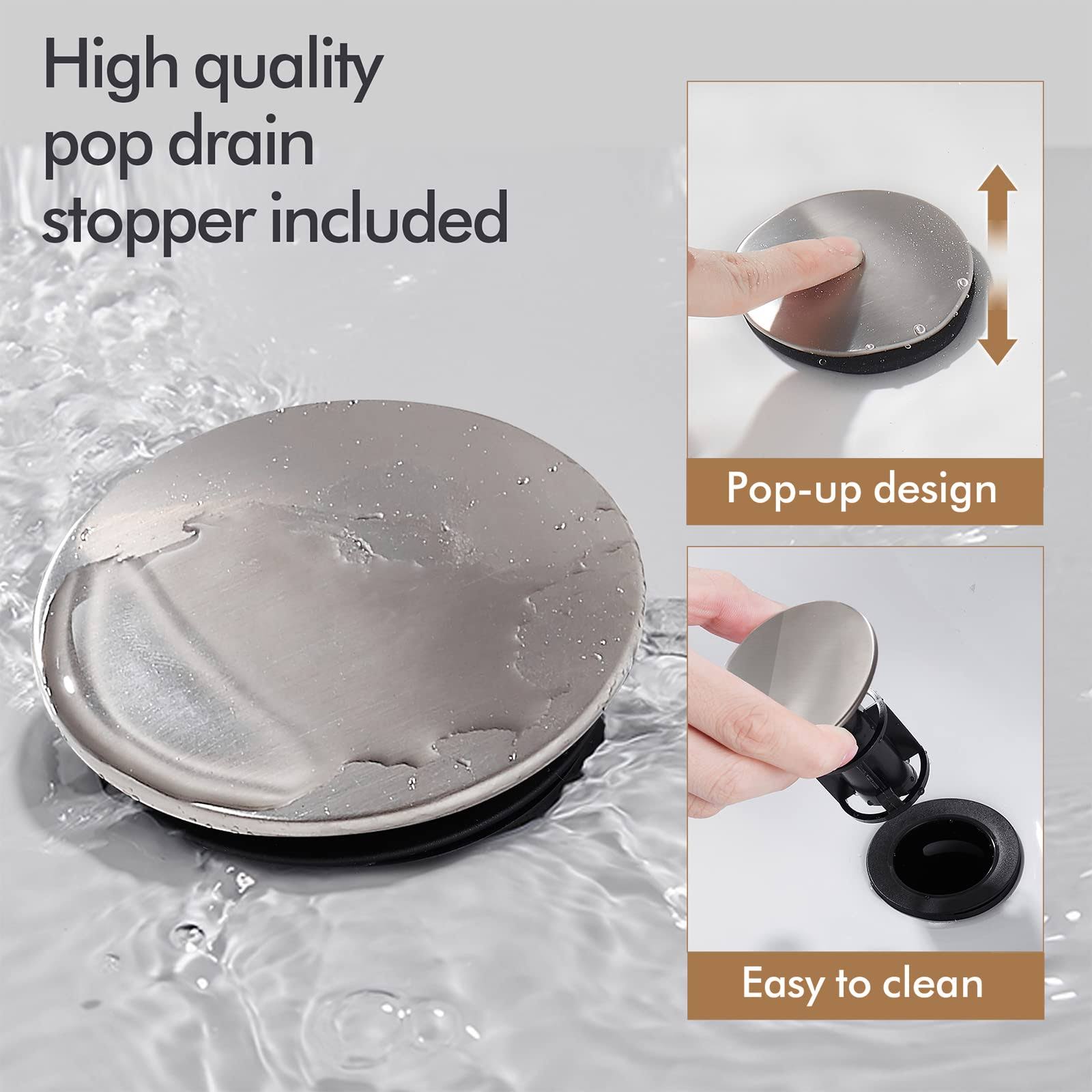 FRANSITON Brushed Nickel Waterfall Bathroom Faucet Lavatory Single Handle 1 or 3 Hole Bathroom Sink Faucet Washbasin Faucet with Deck and Pop-Up