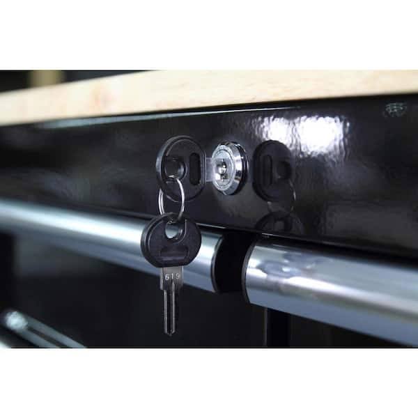 Husky HOUC3603B1QWK 36 in. 3-Drawer Rolling Tool Cart with Wood Top, Black