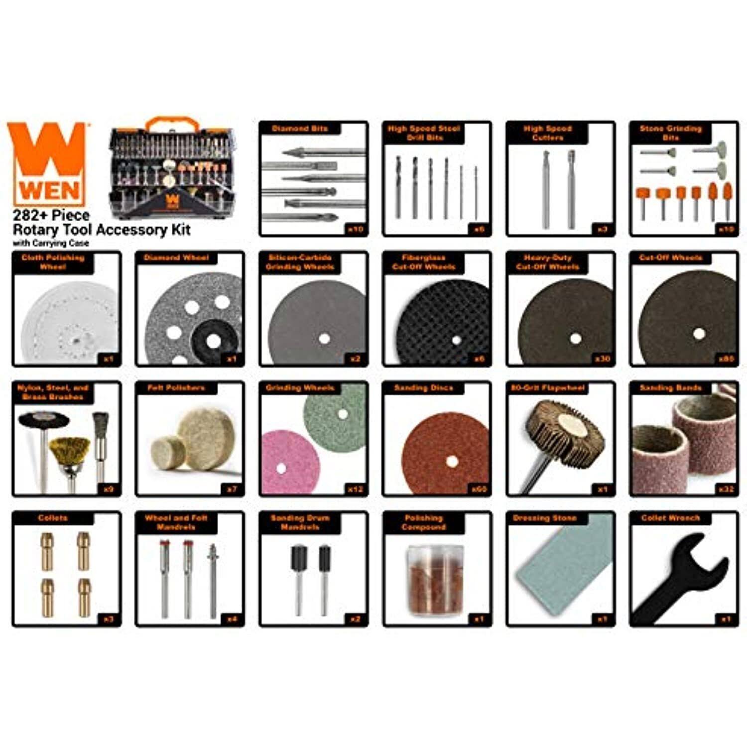 WEN 282-Piece Rotary Tool Accessory Kit with Carrying Case