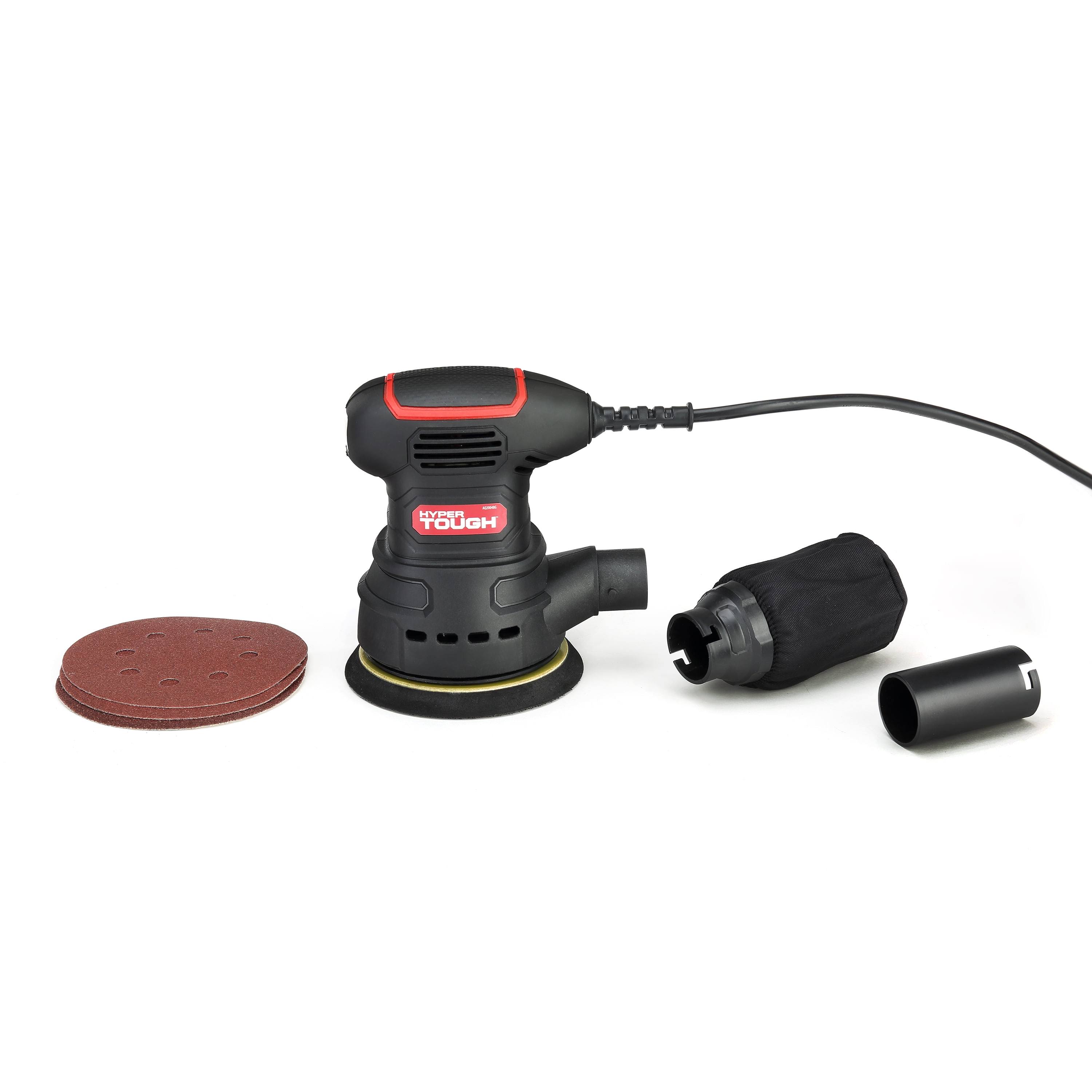 Hyper Tough 2.5 Amp Corded Orbital Sander with Dust Bag Vacuum Hose Adapter & 3 Sanding Sheets 60 80 & 120 Grit- 5 in