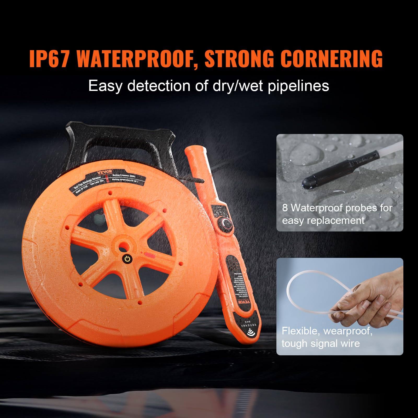 VEVOR Pipe Locators 100ft 30m PVC Underground IP67 Waterproof Blockage Detector with Adjustable Sensitivity Sewer Wall Scanner at MechanicSurplus.com